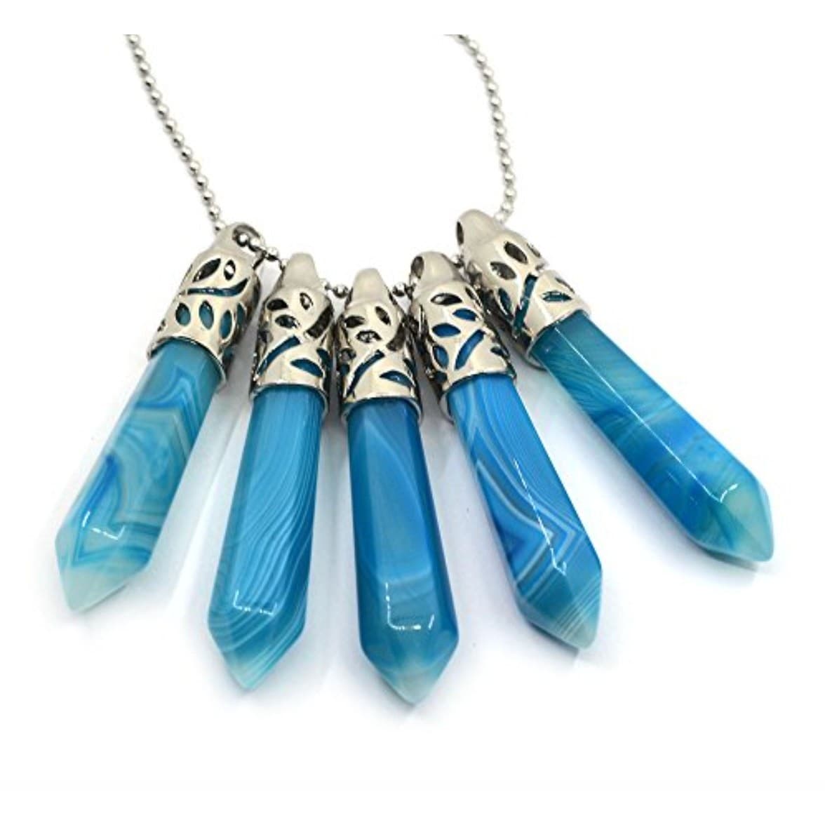 Blue Brazilian Agate Crystal Point Necklace 20” Chain Healing Stone Pendant - Thumbnail 9