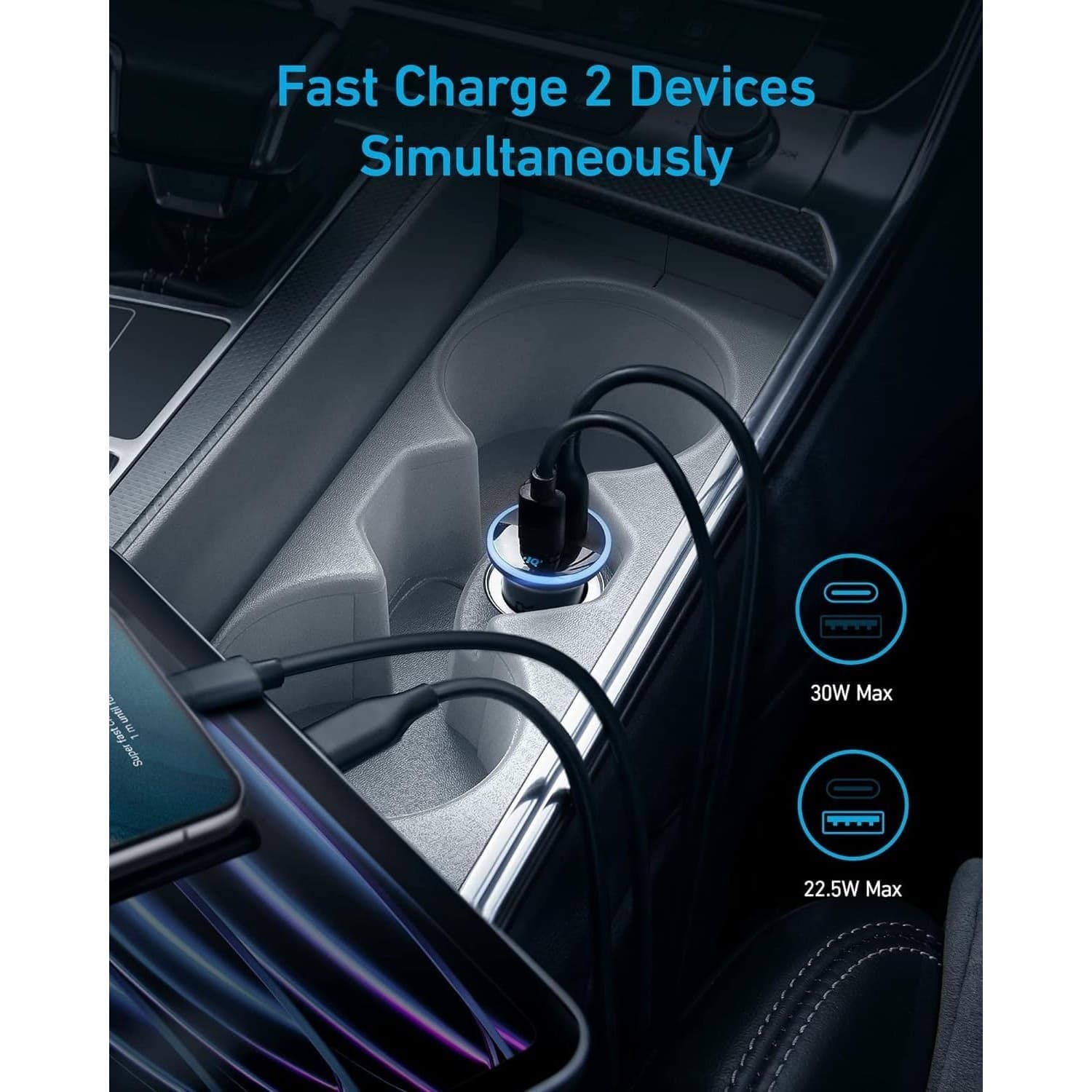 323 USB-C Car Charger 52.5W Fast Charge Adapter USB-A iPhone Samsung - Thumbnail 3
