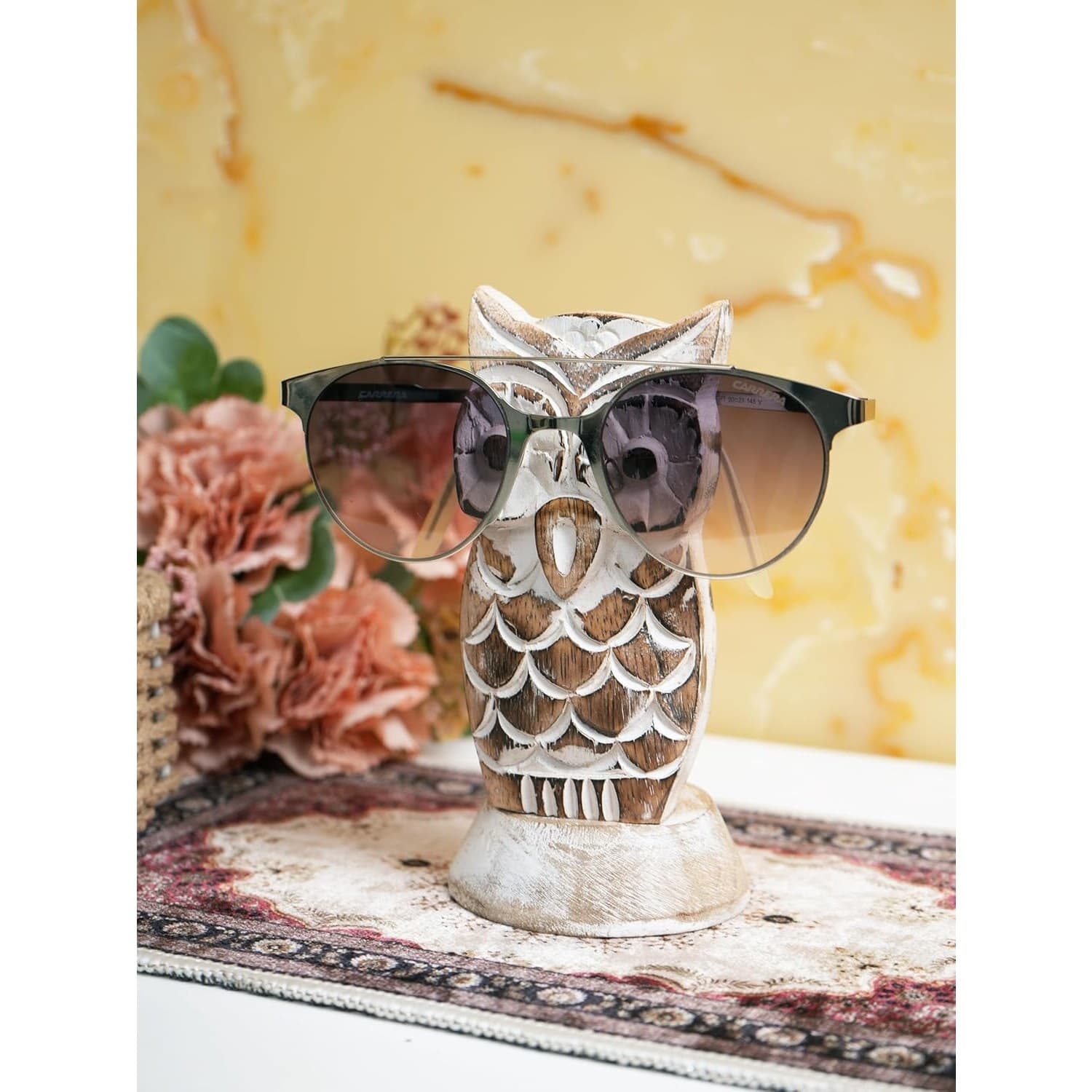Wooden Owl Eyeglass Holder Stand for Sunglasses Desk Organizer Rustic Decor Gift - Thumbnail 2