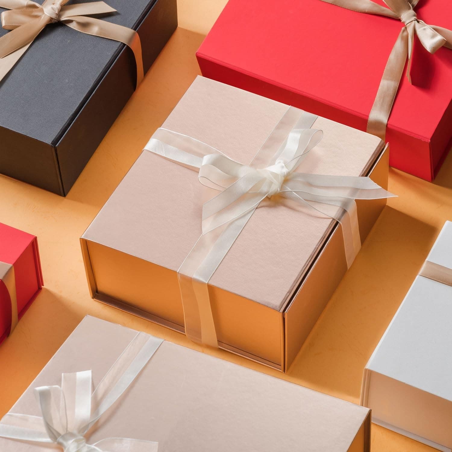 Luxury Rose Gold Magnetic Gift Box Ribbon Card Filler Large Present Box - Thumbnail 5