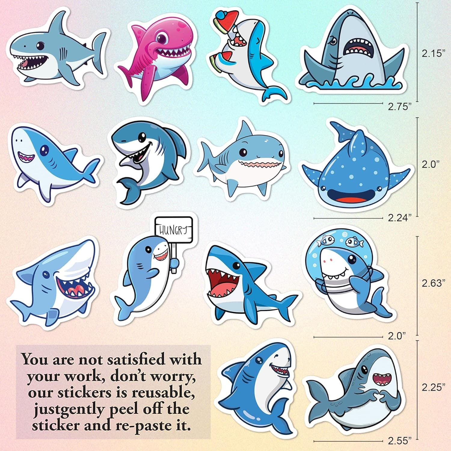 50PCS Cute Shark Stickers Waterproof Vinyl Decal Laptop Bottle Skateboard - Thumbnail 3