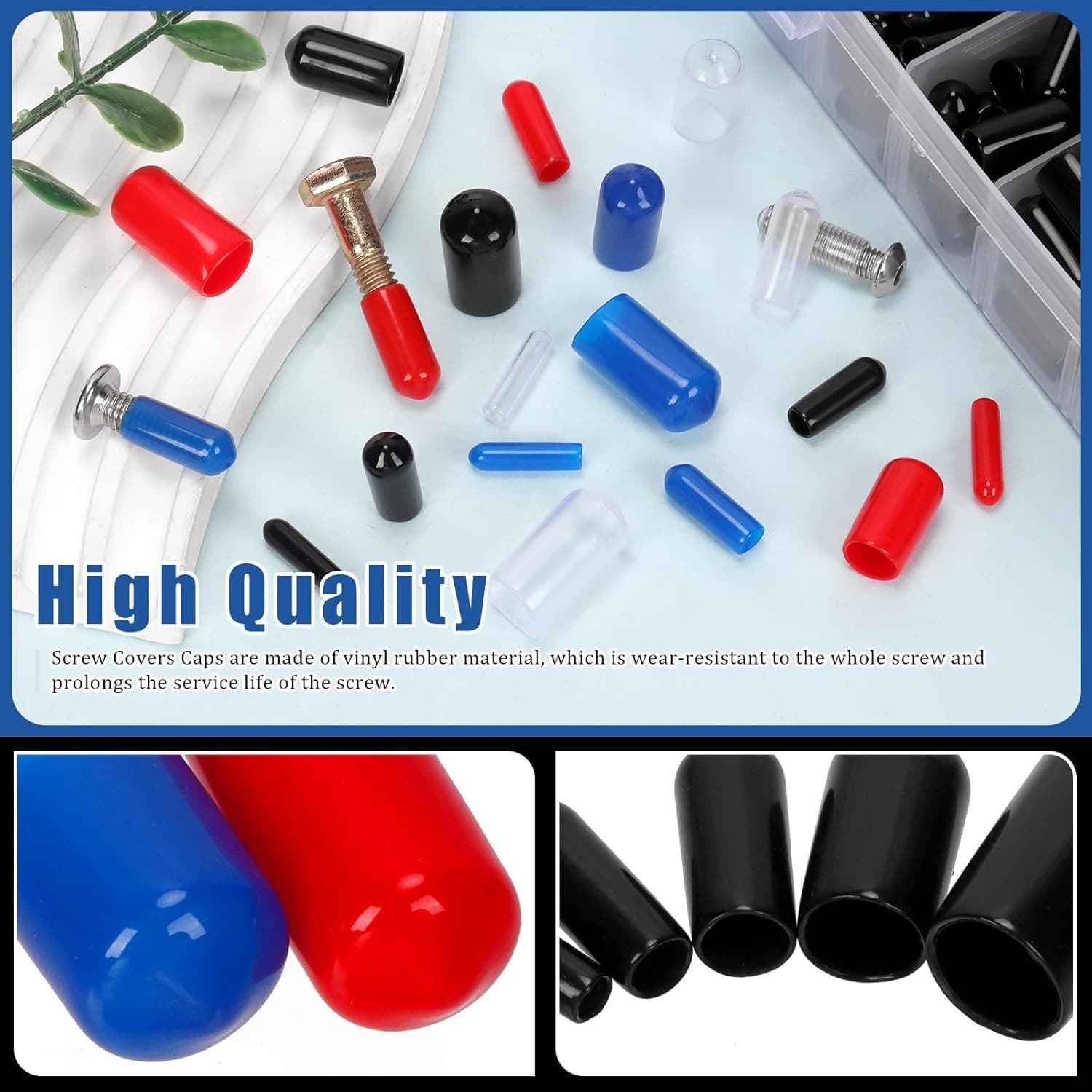Keadic 500pcs Vinyl Rubber End Caps 3-9.5mm Thread Protector Screw Covers New - Thumbnail 10