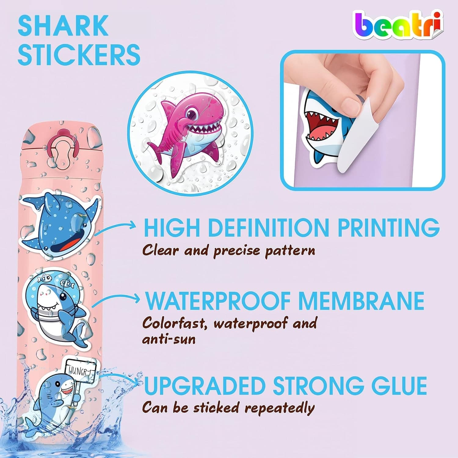 50PCS Cute Shark Stickers Waterproof Vinyl Decal Laptop Bottle Skateboard - Thumbnail 6