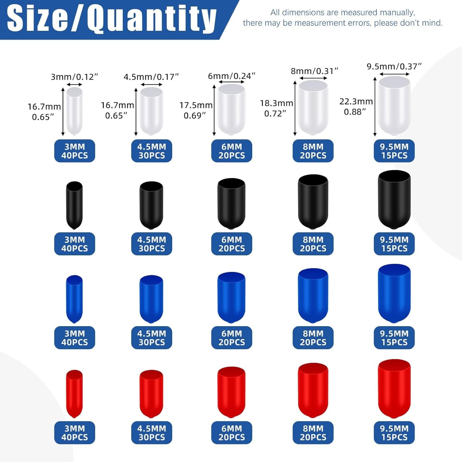 Keadic 500pcs Vinyl Rubber End Caps 3-9.5mm Thread Protector Screw Covers New - Thumbnail 2