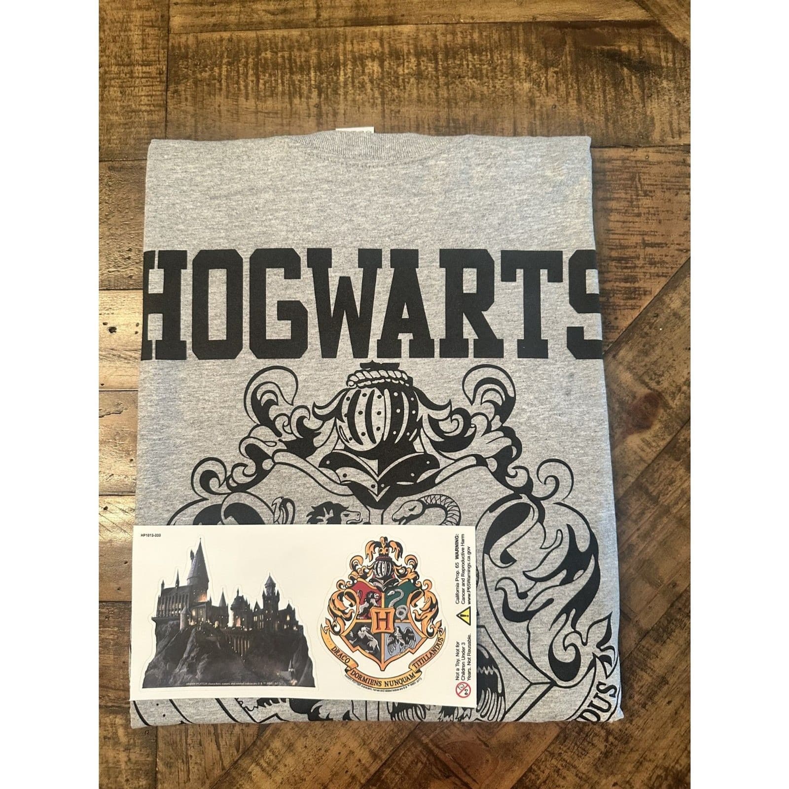 Harry Potter Hogwarts Logo Graphic Tee Gray Unisex Cotton Blend Size M - Thumbnail 4