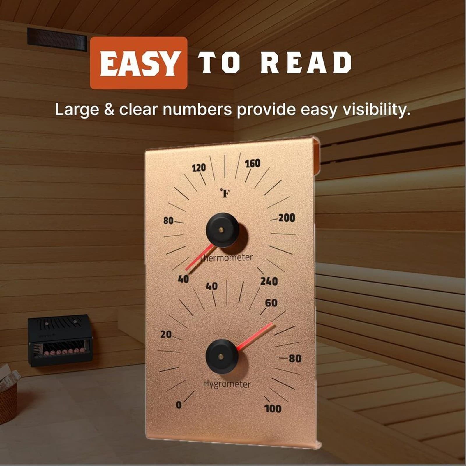 LUMERAM Sauna Thermometer Hygrometer Large Dial Aluminum Heat Resistant - Thumbnail 2