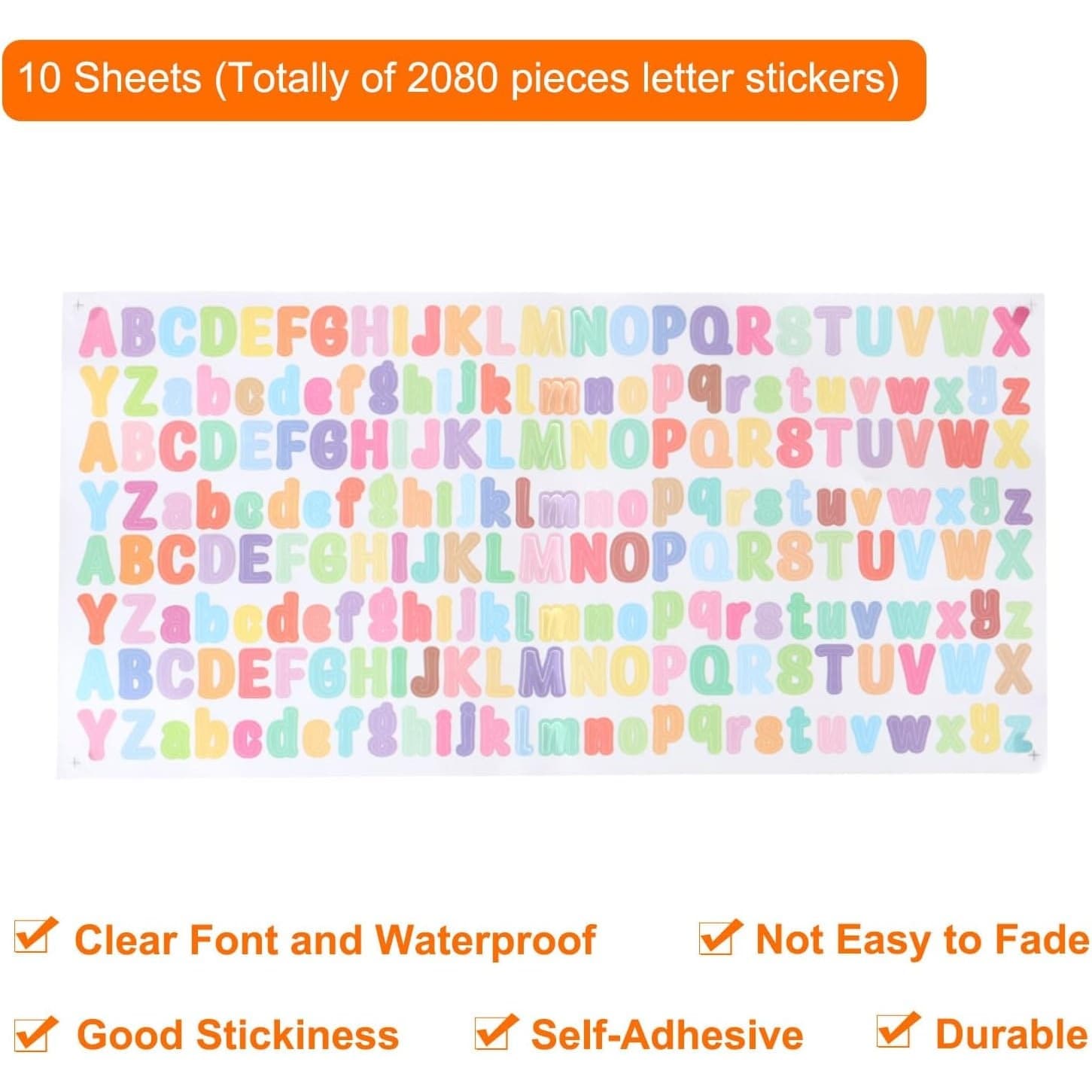 2080pcs 1/2" Colorful Vinyl Alphabet Letter Stickers 10 Sheets DIY Craft - Thumbnail 3
