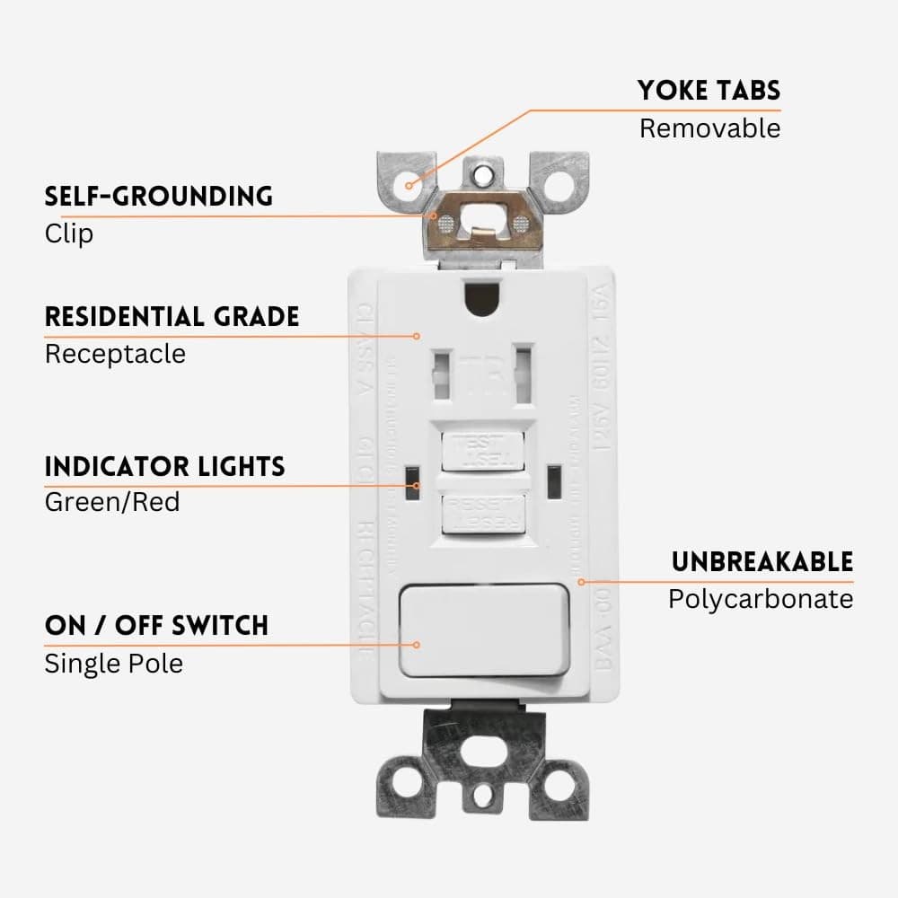 GFCI Outlet Switch Combo 15A 125V Tamper Resistant White 2 Pack Wall - Thumbnail 3