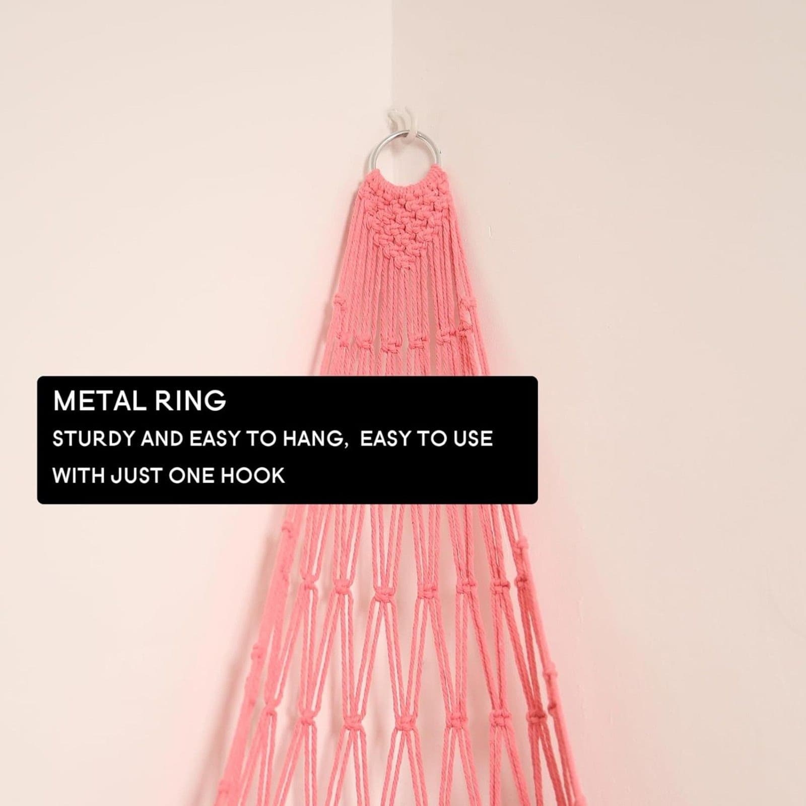 Stuffed Animal Hammock Corner Net Pink XXL Macrame Plush Toy Storage Wall Holder - Thumbnail 2
