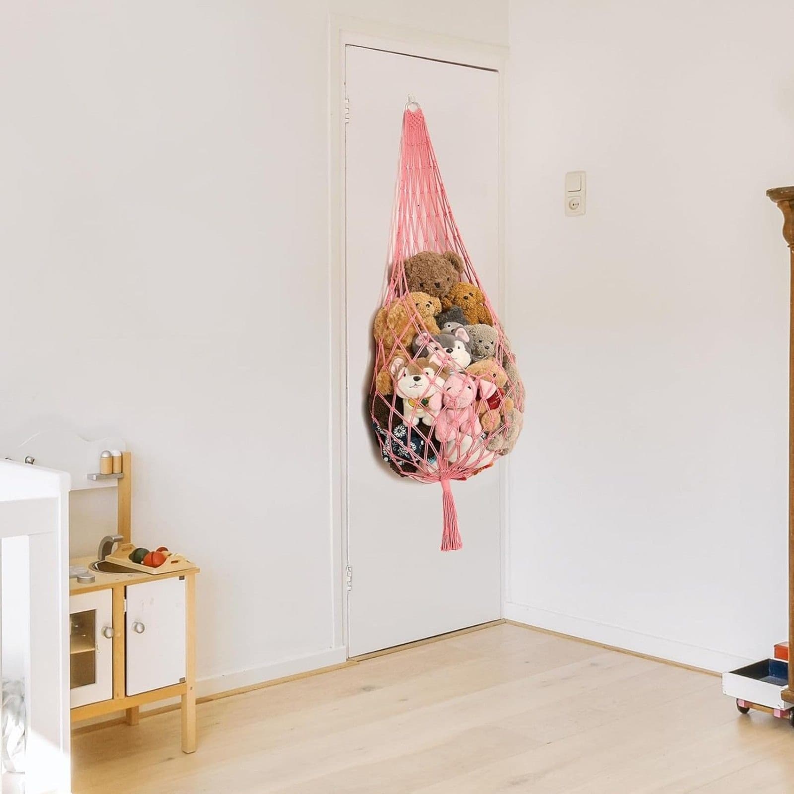 Stuffed Animal Hammock Corner Net Pink XXL Macrame Plush Toy Storage Wall Holder - Thumbnail 3