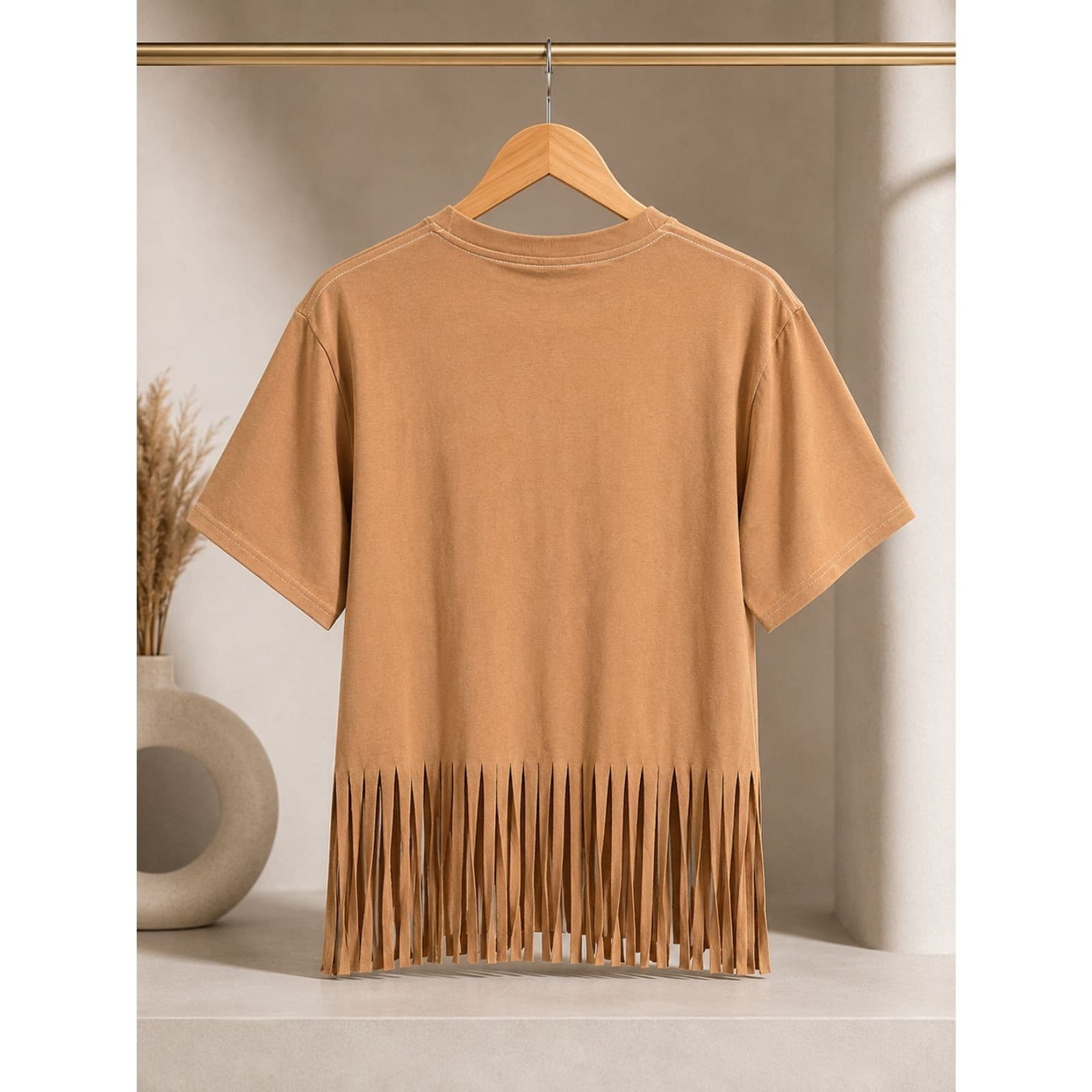 Western Cowgirl Fringe T Shirt Women Rodeo Cowboy Tee Khaki XXL - Thumbnail 3