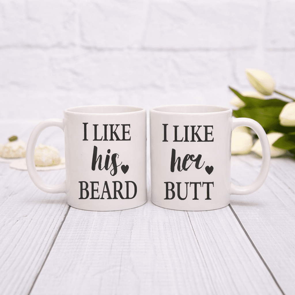 Couples Coffee Mug Set Funny Gift I Like His Beard I Like Her Butt 11oz - Thumbnail 3