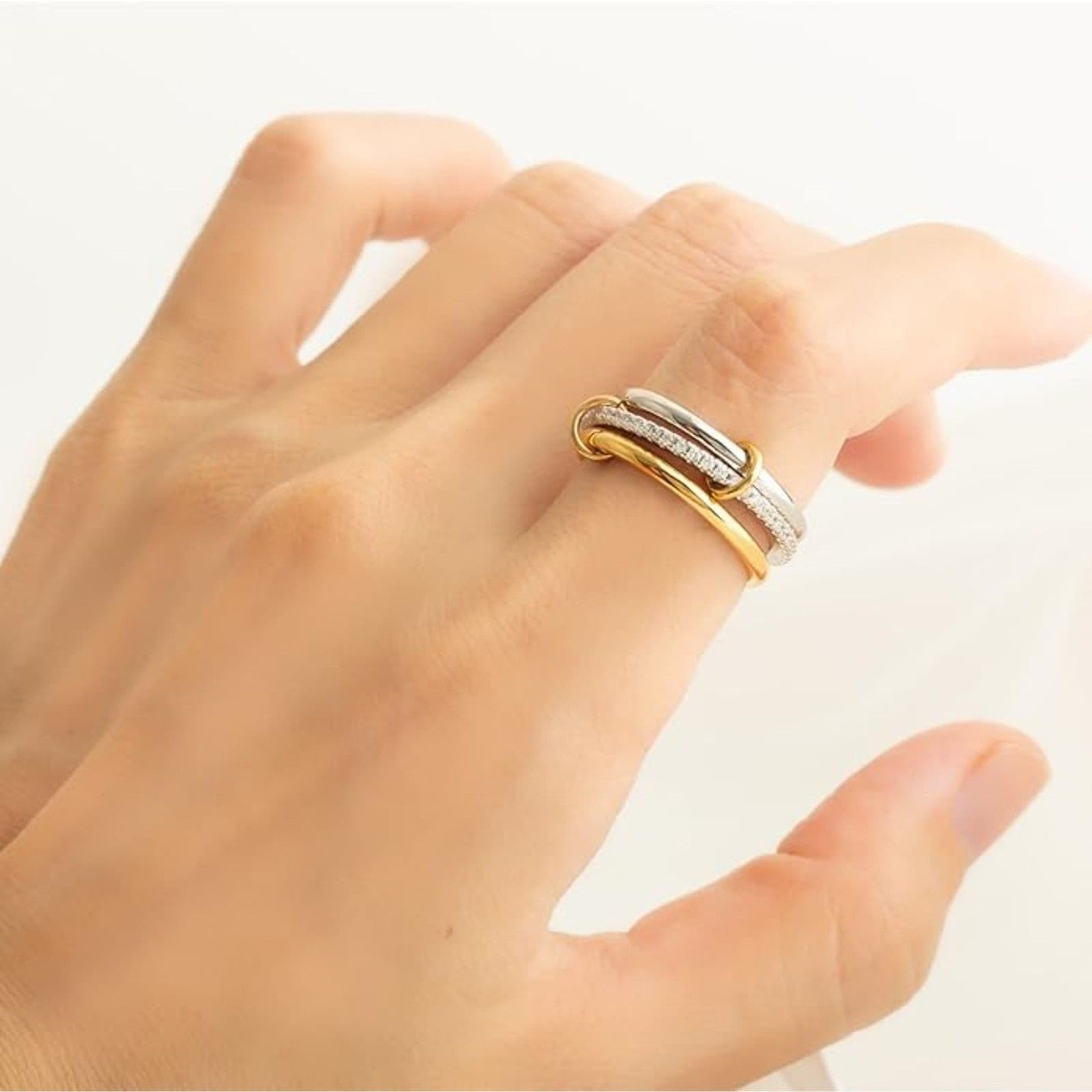 Stackable CZ Connected Rings for Women Gold Silver Multicolor Ring Set Sz 10 - Thumbnail 2