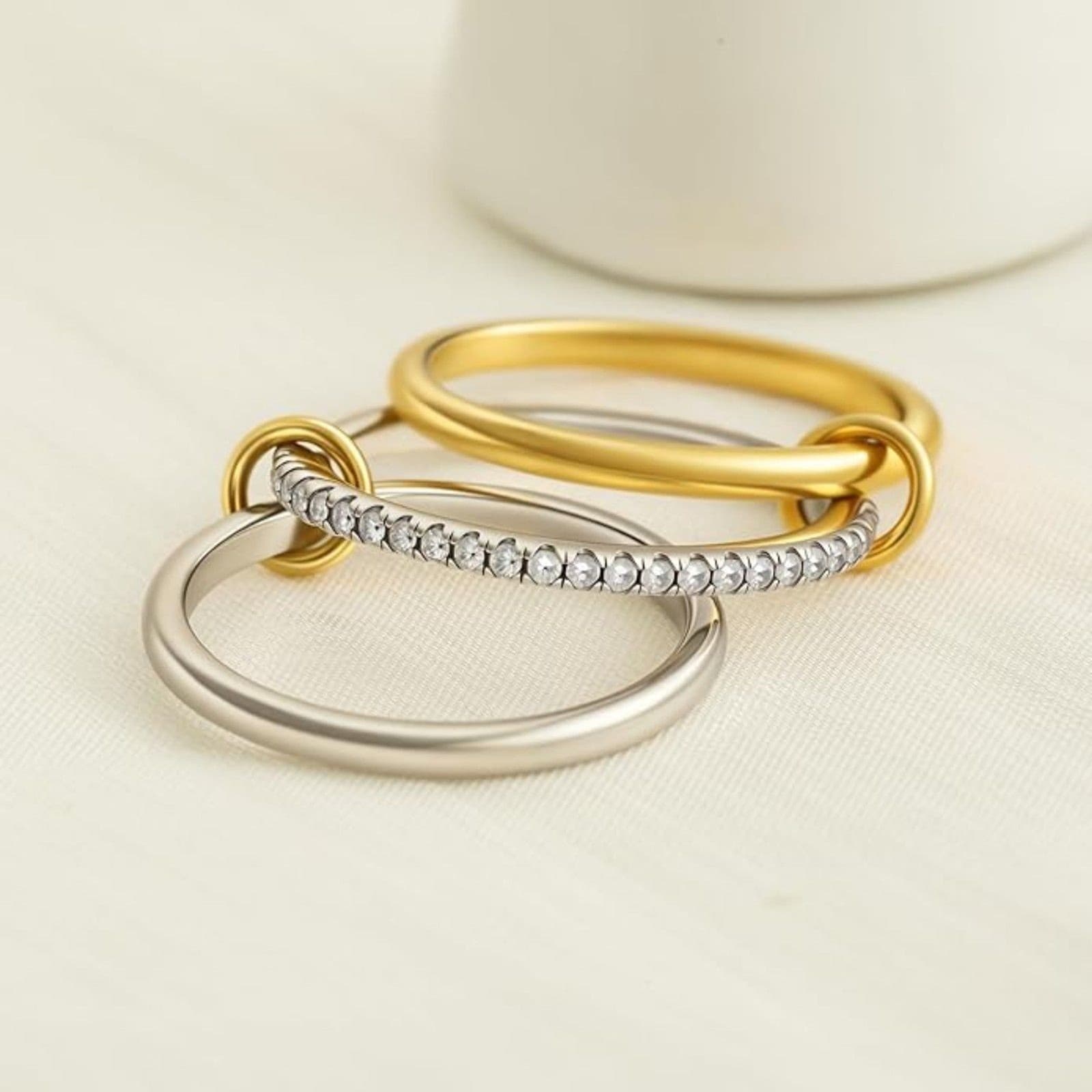 Stackable CZ Connected Rings for Women Gold Silver Multicolor Ring Set Sz 10 - Thumbnail 3