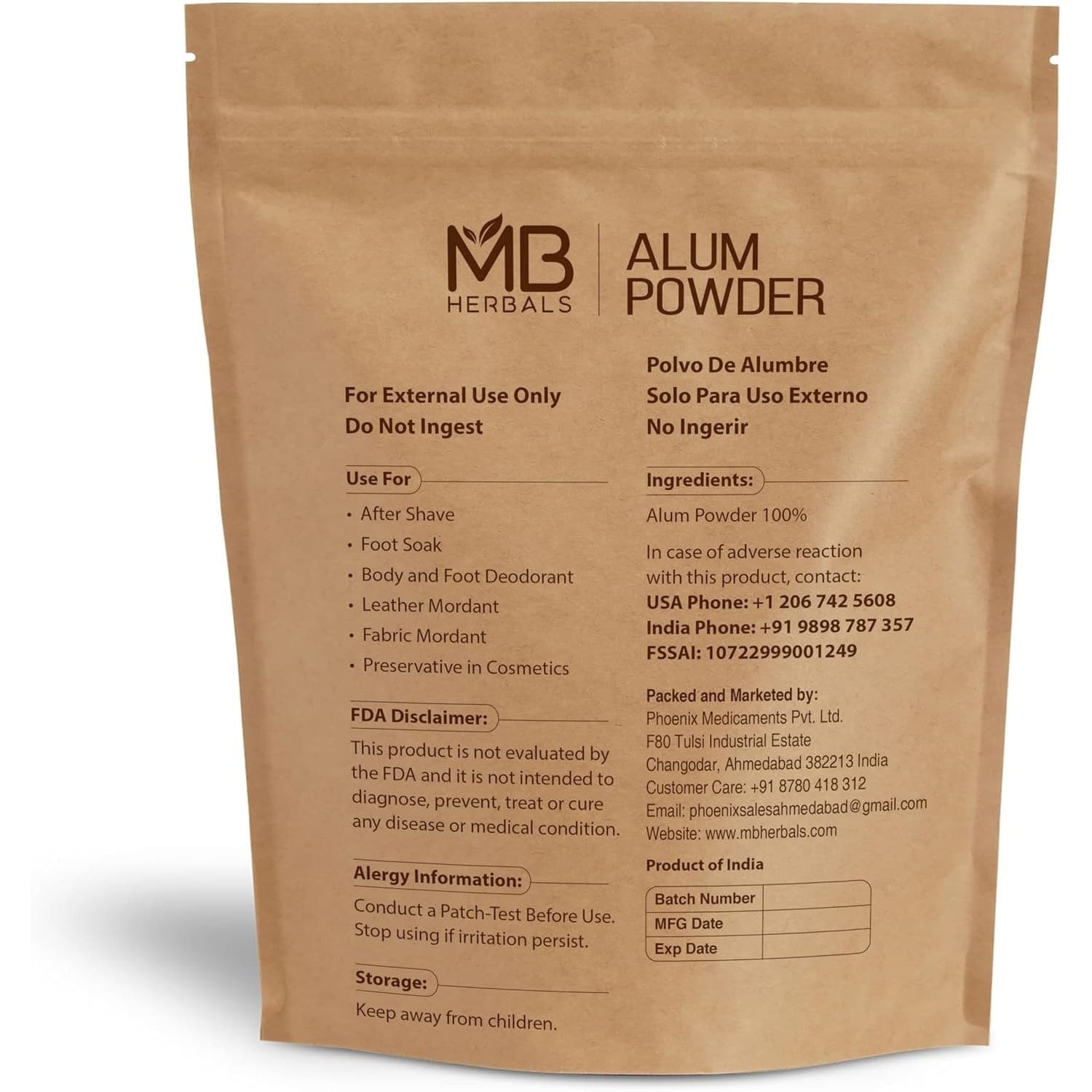MB Herbals Alum Powder 100g Natural Deodorant After Shave Skin Care External - Thumbnail 2