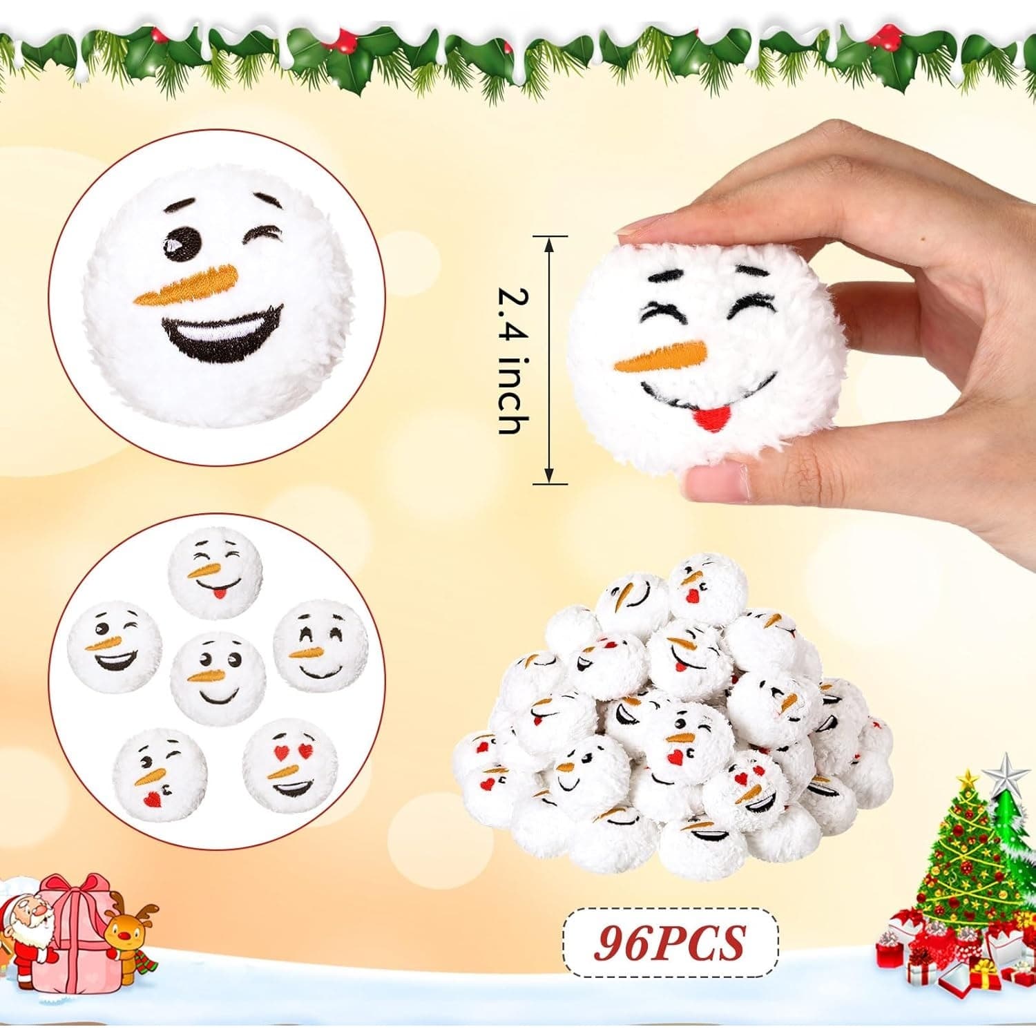 96PCS Snowman Snowballs 2.4" Soft Indoor Outdoor Christmas Party Craft Decor - Thumbnail 2
