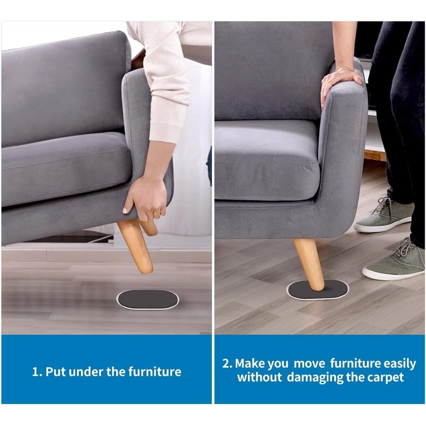 Furniture Sliders 8 Pack Carpet Moving Pads Heavy Duty Reusable Floor Protectors - Thumbnail 3
