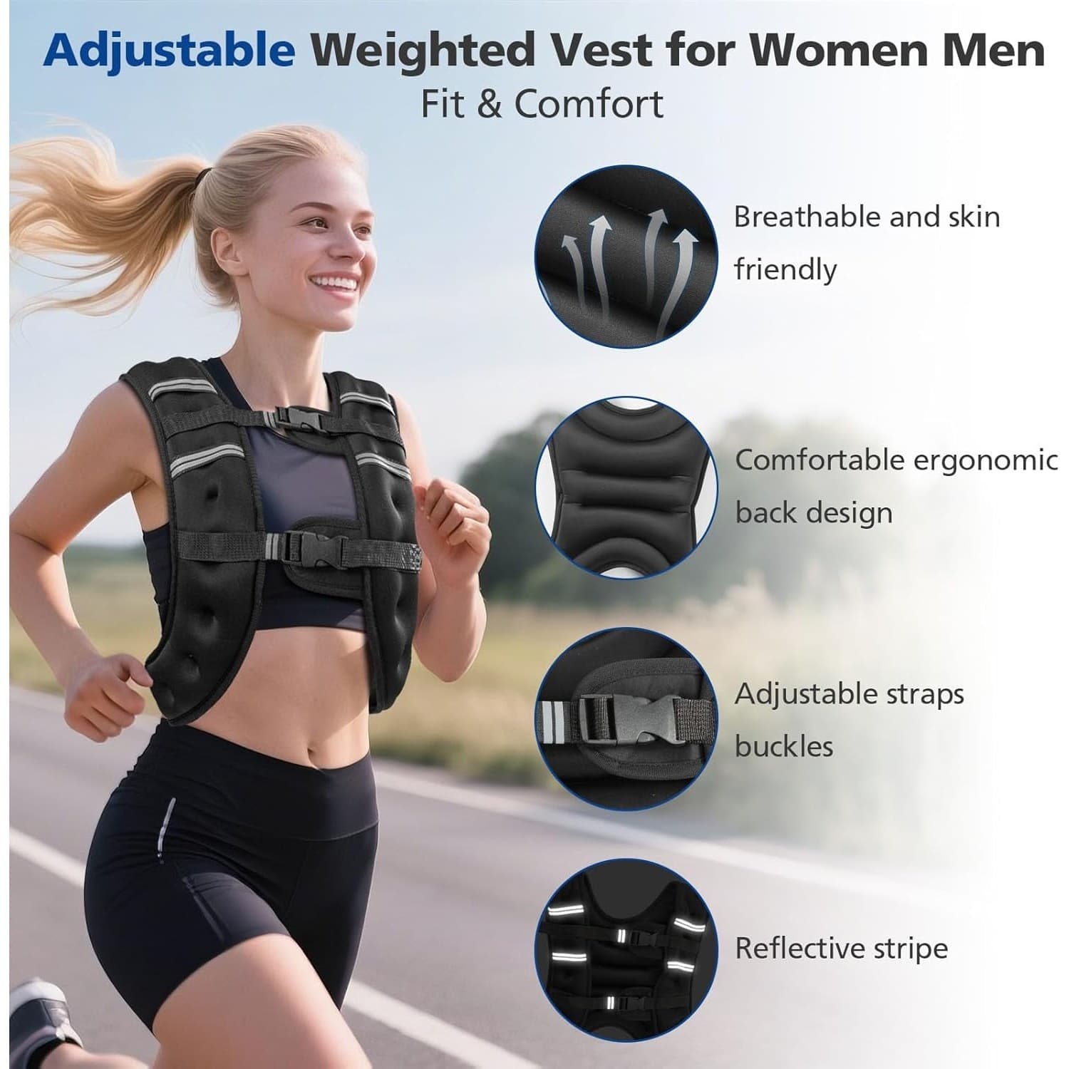 6LB Weighted Vest Adjustable Running Workout Training Men Women Black - Thumbnail 3