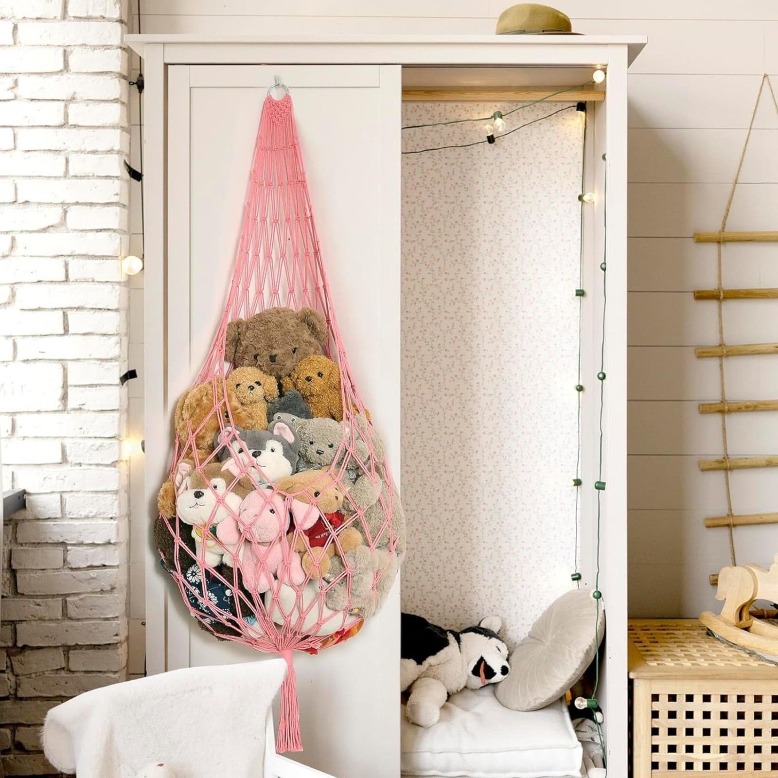 Stuffed Animal Hammock Corner Net Pink XXL Macrame Plush Toy Storage Wall Holder - Thumbnail 6