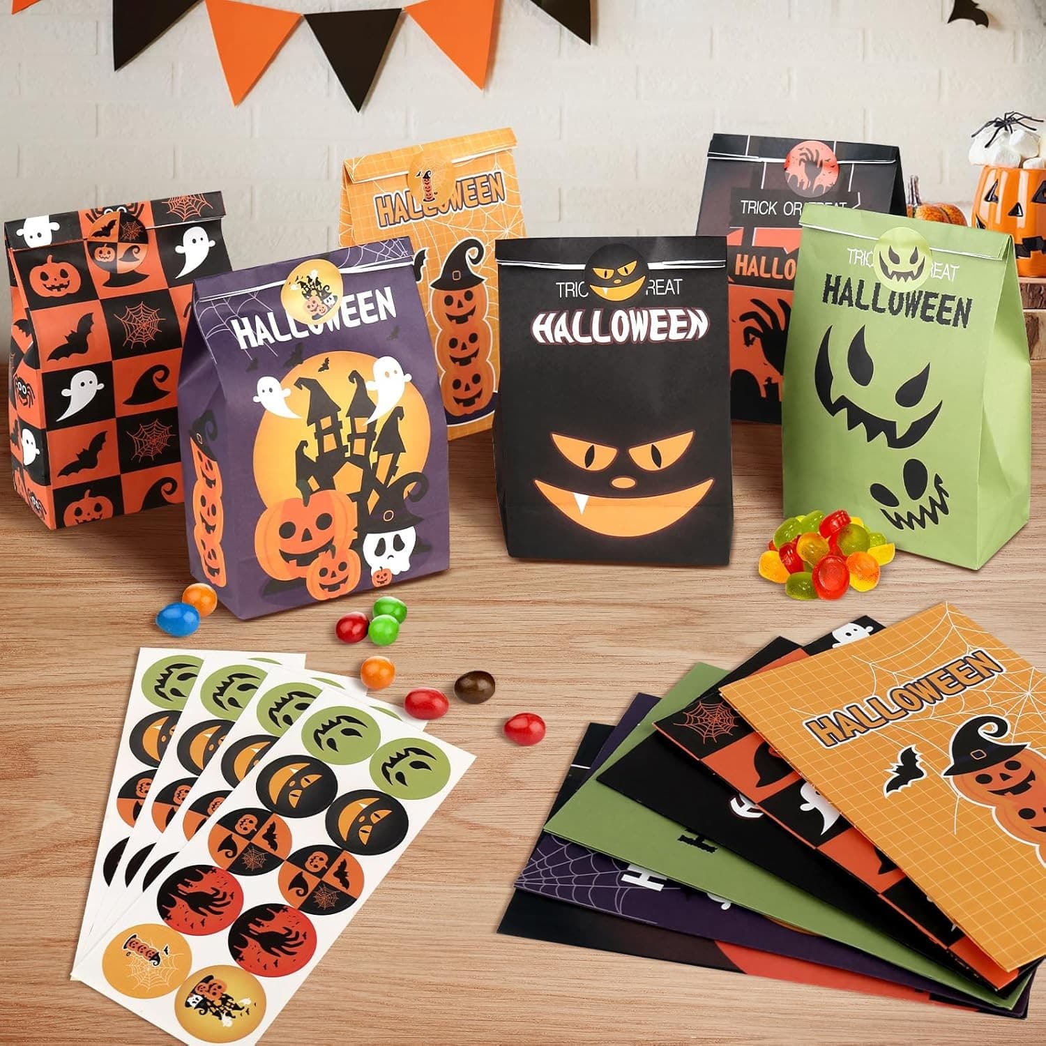 36 Halloween Candy Gift Bags with Stickers – Trick or Treat Goodie Bags Party Fa - Thumbnail 8