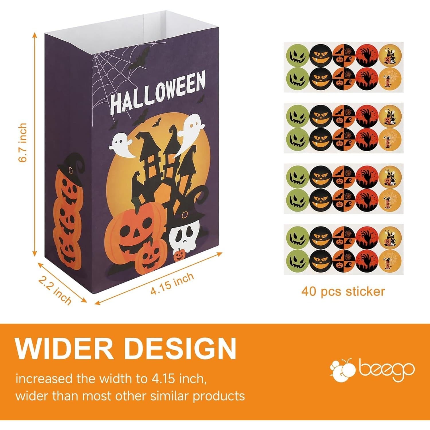 36 Halloween Candy Gift Bags with Stickers – Trick or Treat Goodie Bags Party Fa - Thumbnail 6