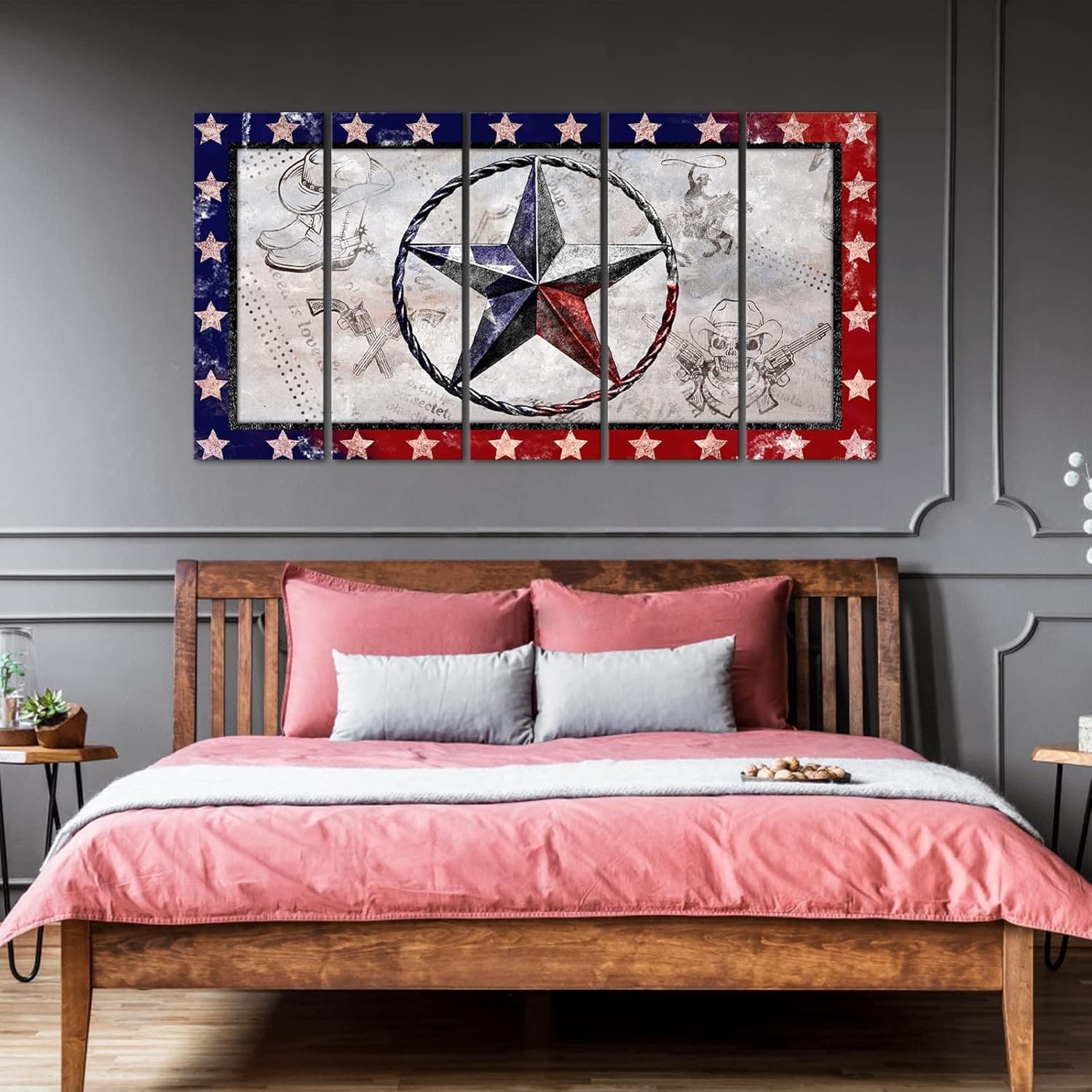 Texas Canvas Wall Art 5 Piece Western Star Cowboy Decor 60x32 Ready Hang - Thumbnail 2