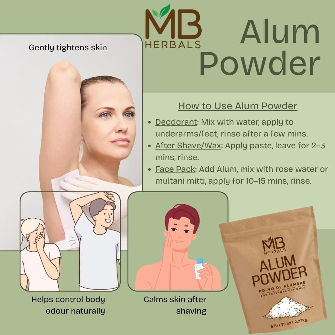 MB Herbals Alum Powder 100g Natural Deodorant After Shave Skin Care External - Thumbnail 7