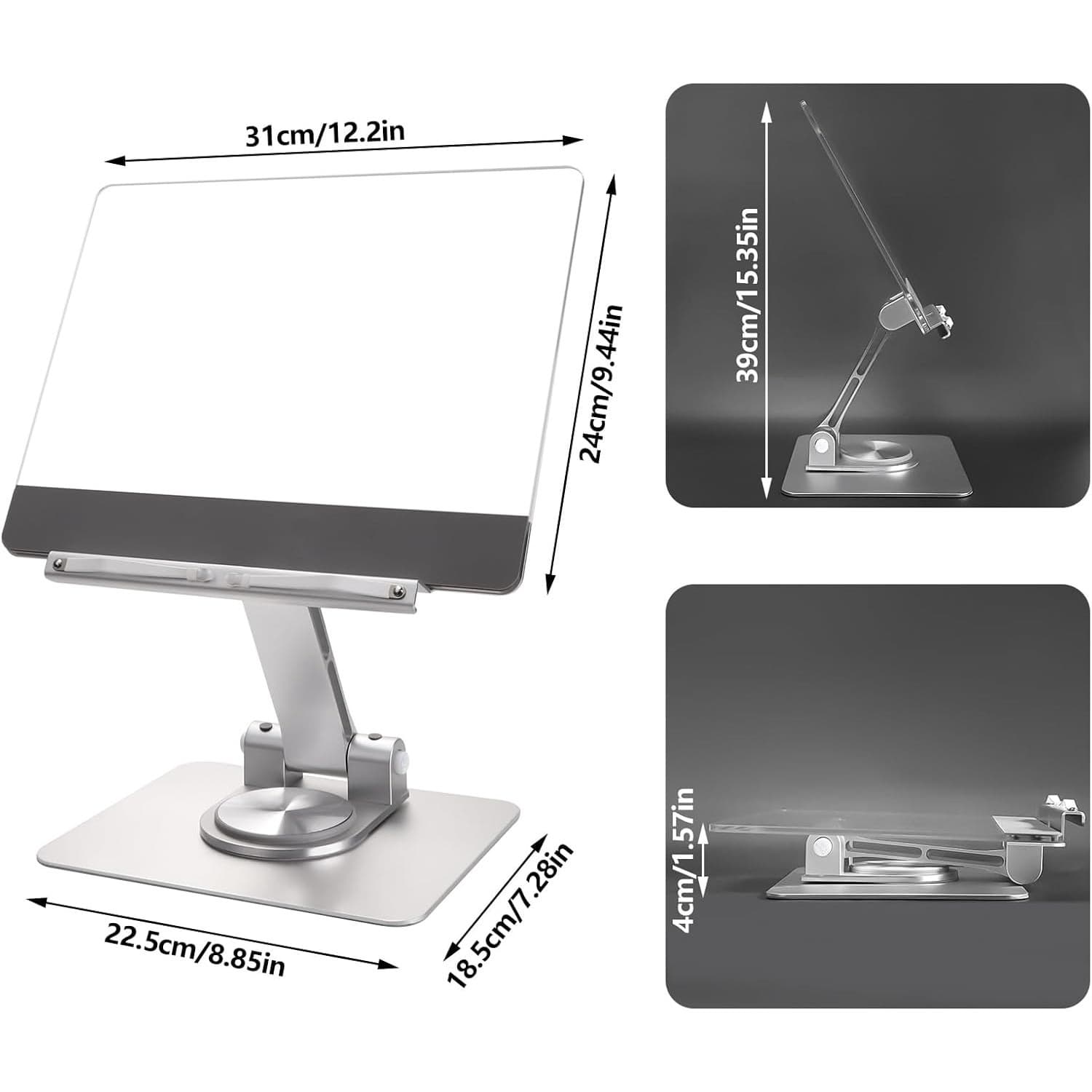 Acrylic Adjustable Book Stand 360° Rotation Laptop Tablet Holder Reading Desk - Thumbnail 2