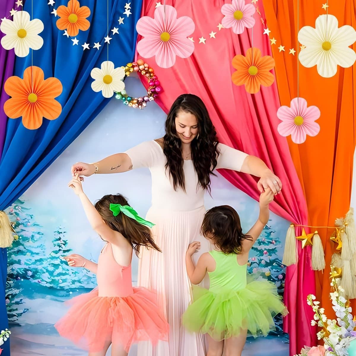9PCS Paper Flower Decorations Pink Orange Wall Fans Party Baby Shower Backdrop - Thumbnail 5