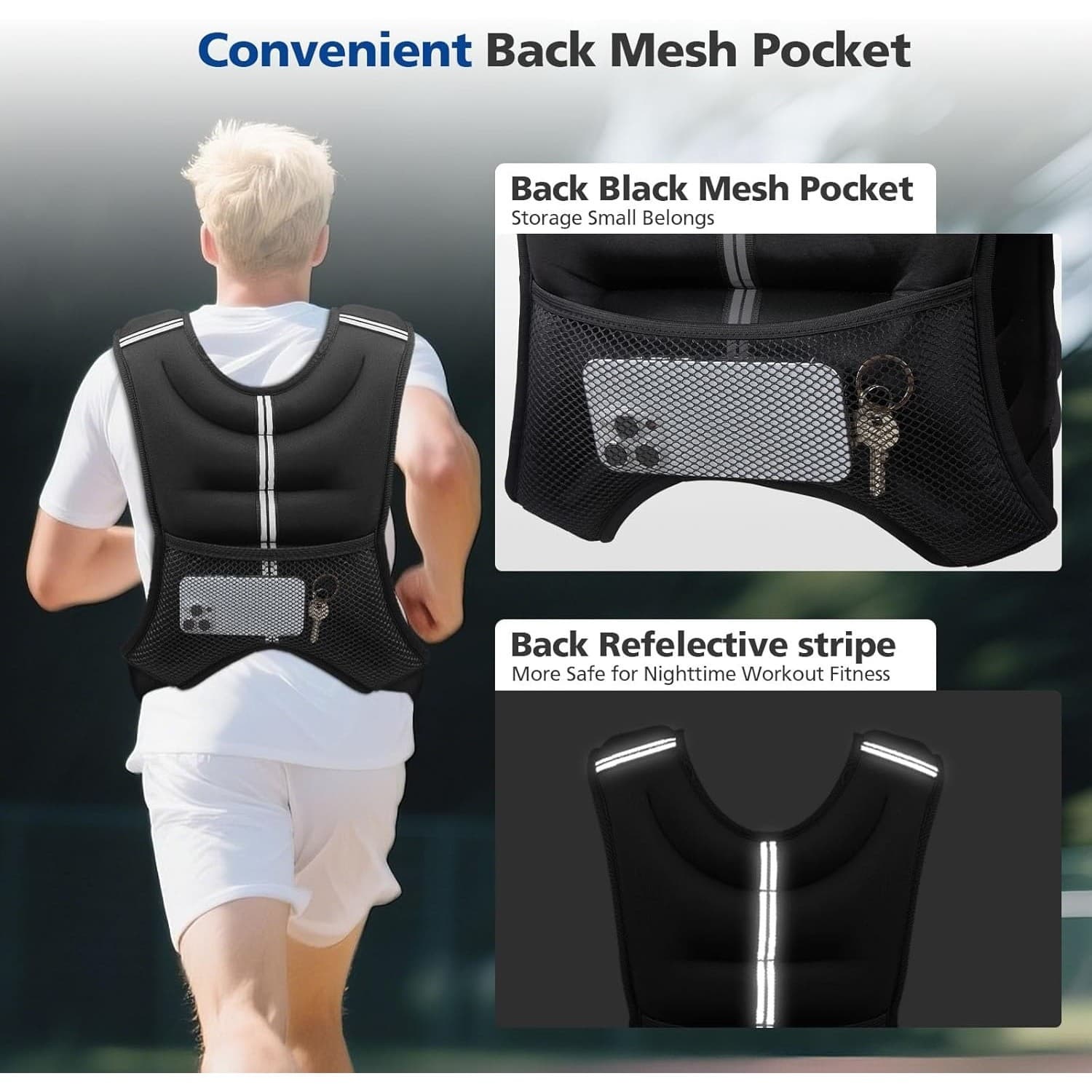 6LB Weighted Vest Adjustable Running Workout Training Men Women Black - Thumbnail 2