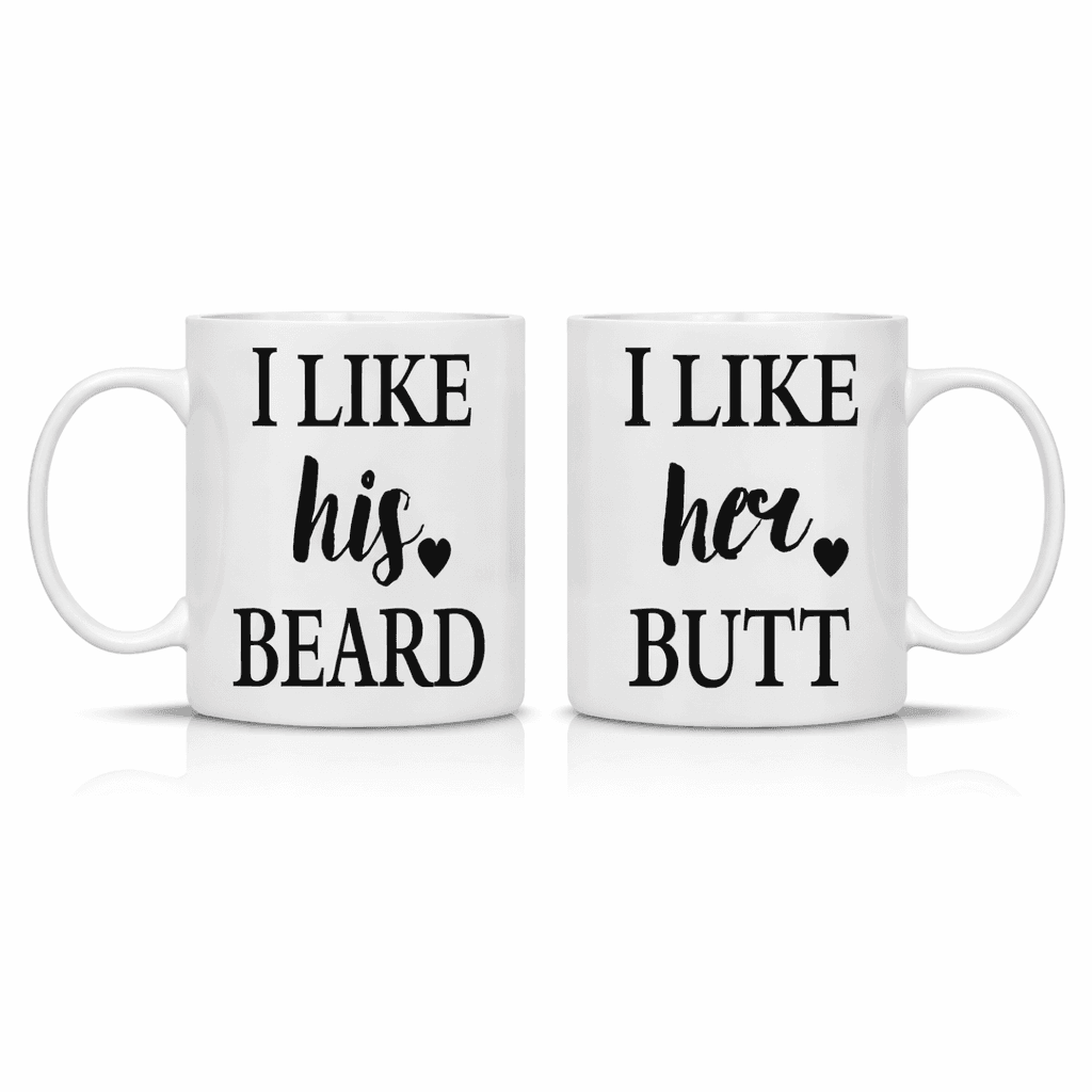 Couples Coffee Mug Set Funny Gift I Like His Beard I Like Her Butt 11oz - Thumbnail 2
