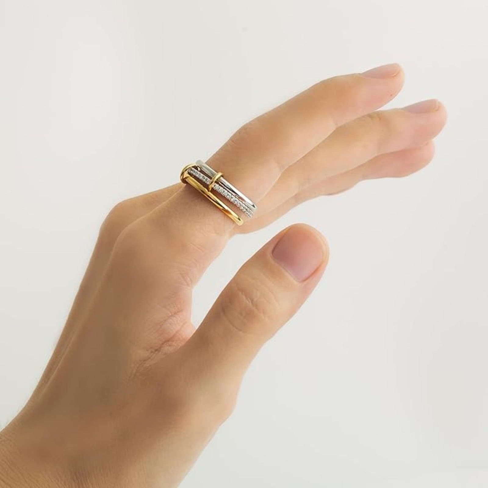 Stackable CZ Connected Rings for Women Gold Silver Multicolor Ring Set Sz 10 - Thumbnail 5