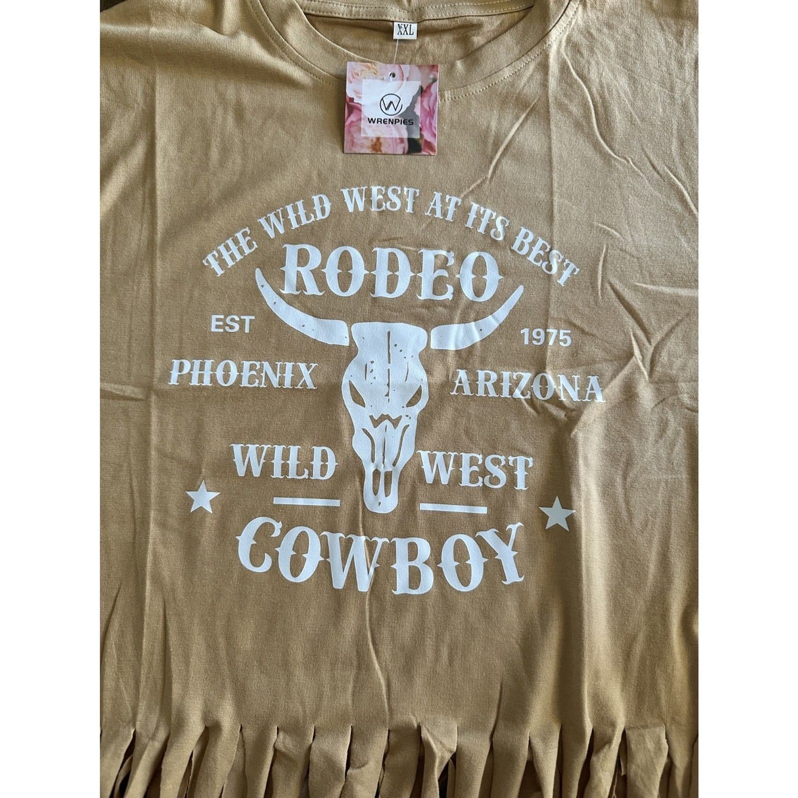 Western Cowgirl Fringe T Shirt Women Rodeo Cowboy Tee Khaki XXL - Thumbnail 5
