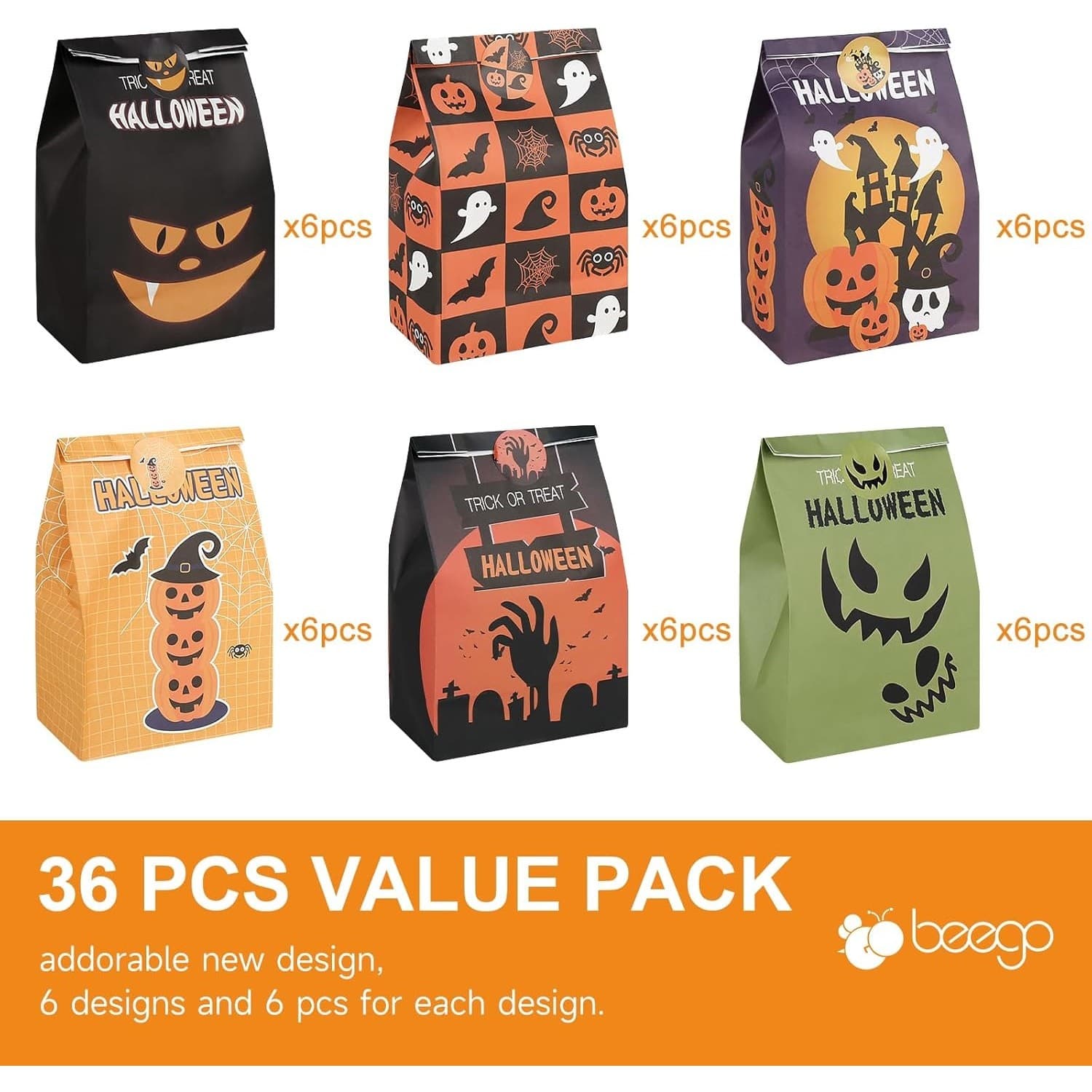 36 Halloween Candy Gift Bags with Stickers – Trick or Treat Goodie Bags Party Fa - Thumbnail 2
