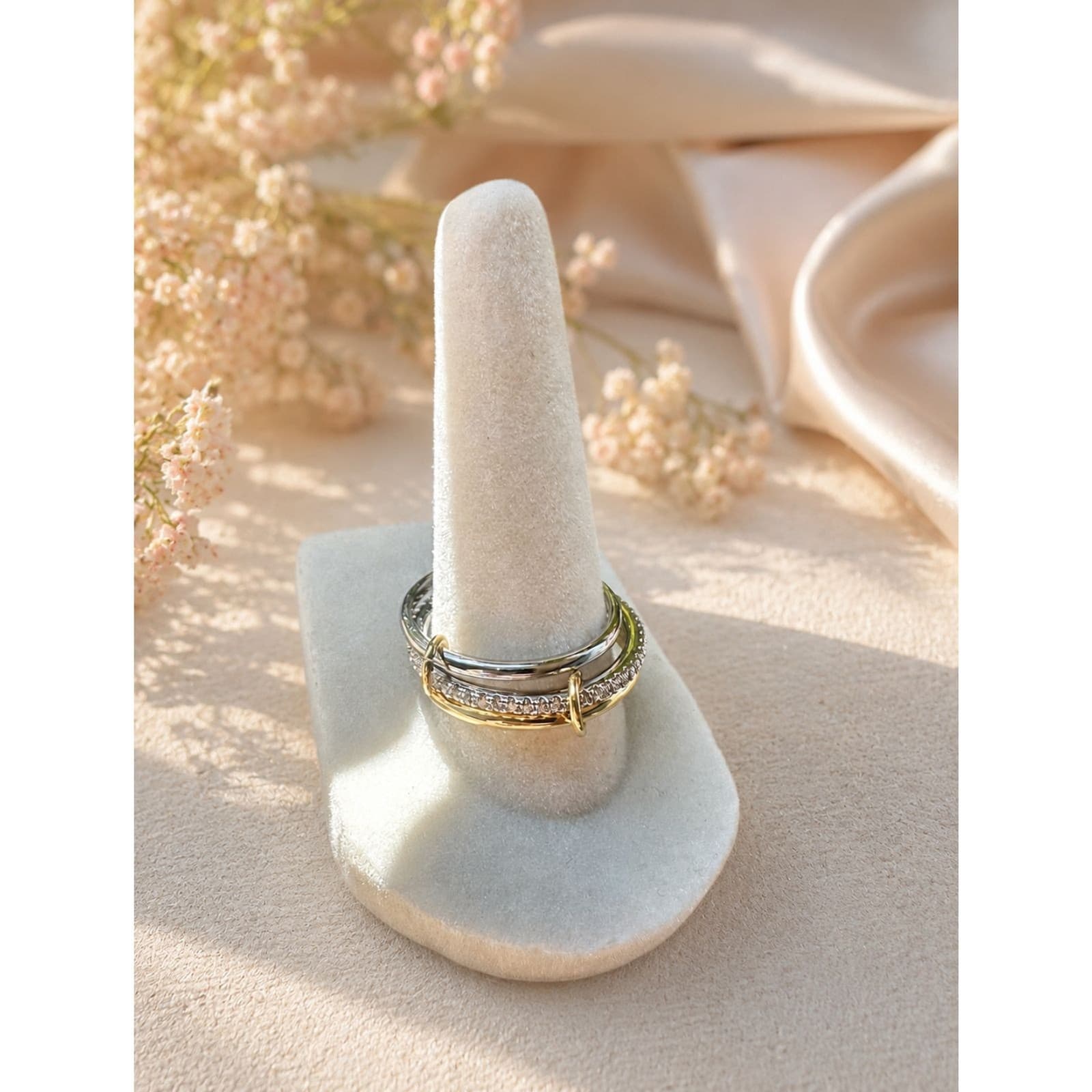 Stackable CZ Connected Rings for Women Gold Silver Multicolor Ring Set Sz 10 - Thumbnail 8