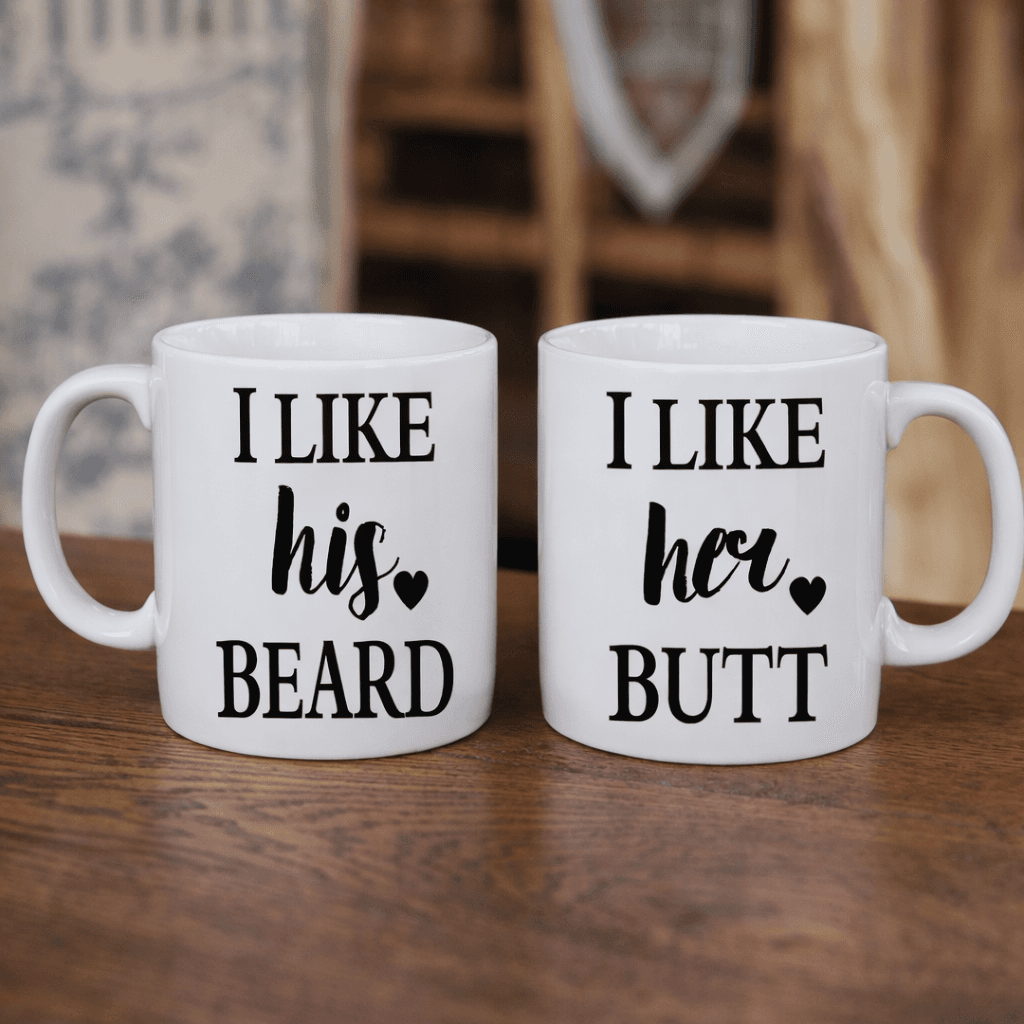 Couples Coffee Mug Set Funny Gift I Like His Beard I Like Her Butt 11oz - Thumbnail 4