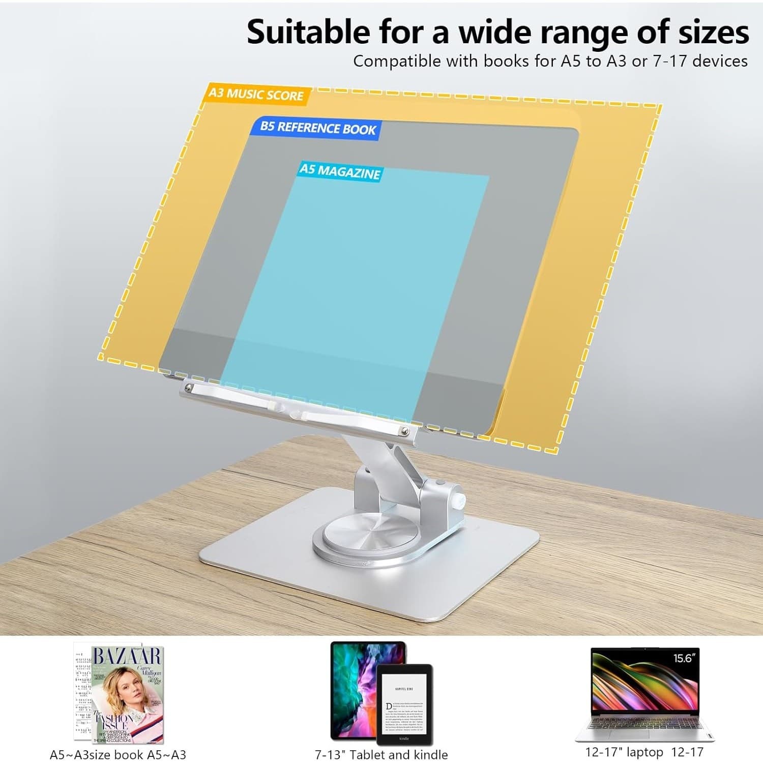 Acrylic Adjustable Book Stand 360° Rotation Laptop Tablet Holder Reading Desk - Thumbnail 4