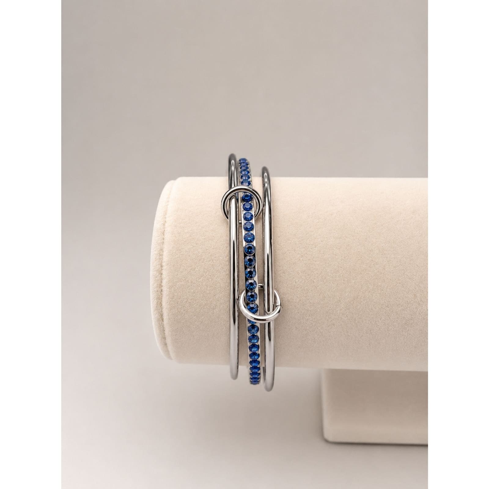 Stackable Silver Blue Zirconia Bangle Bracelet 18K Plated Stainless Steel - Thumbnail 6