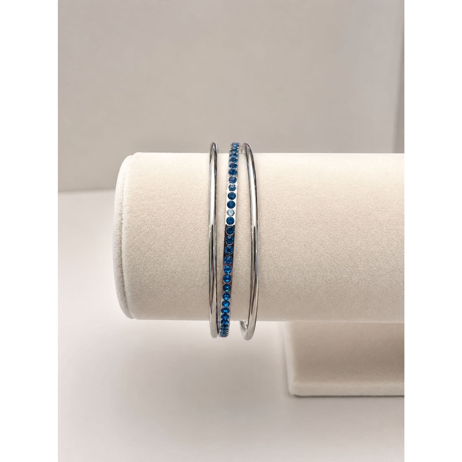 Stackable Silver Blue Zirconia Bangle Bracelet 18K Plated Stainless Steel - Thumbnail 7