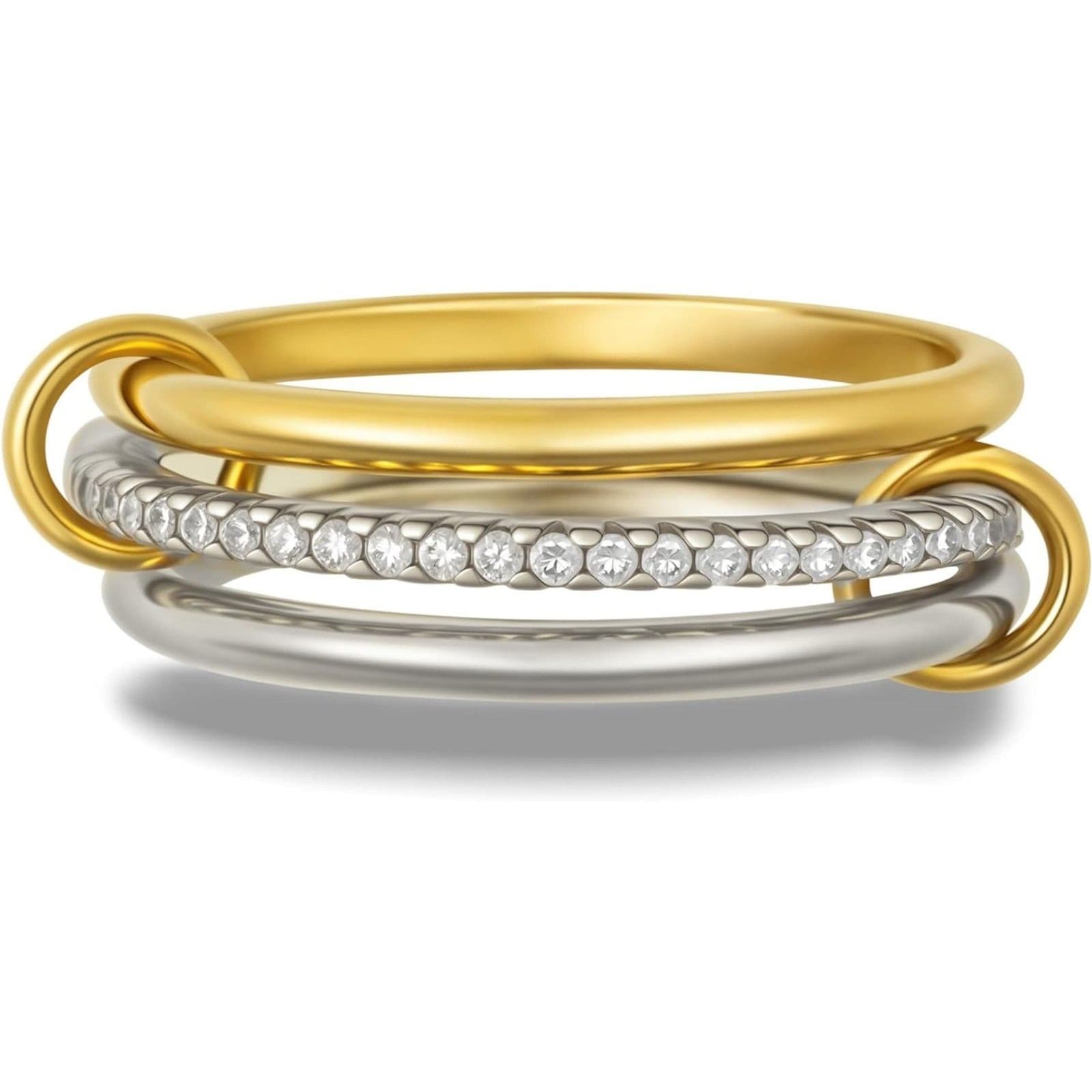 Stackable CZ Connected Rings for Women Gold Silver Multicolor Ring Set Sz 10 - Thumbnail 4