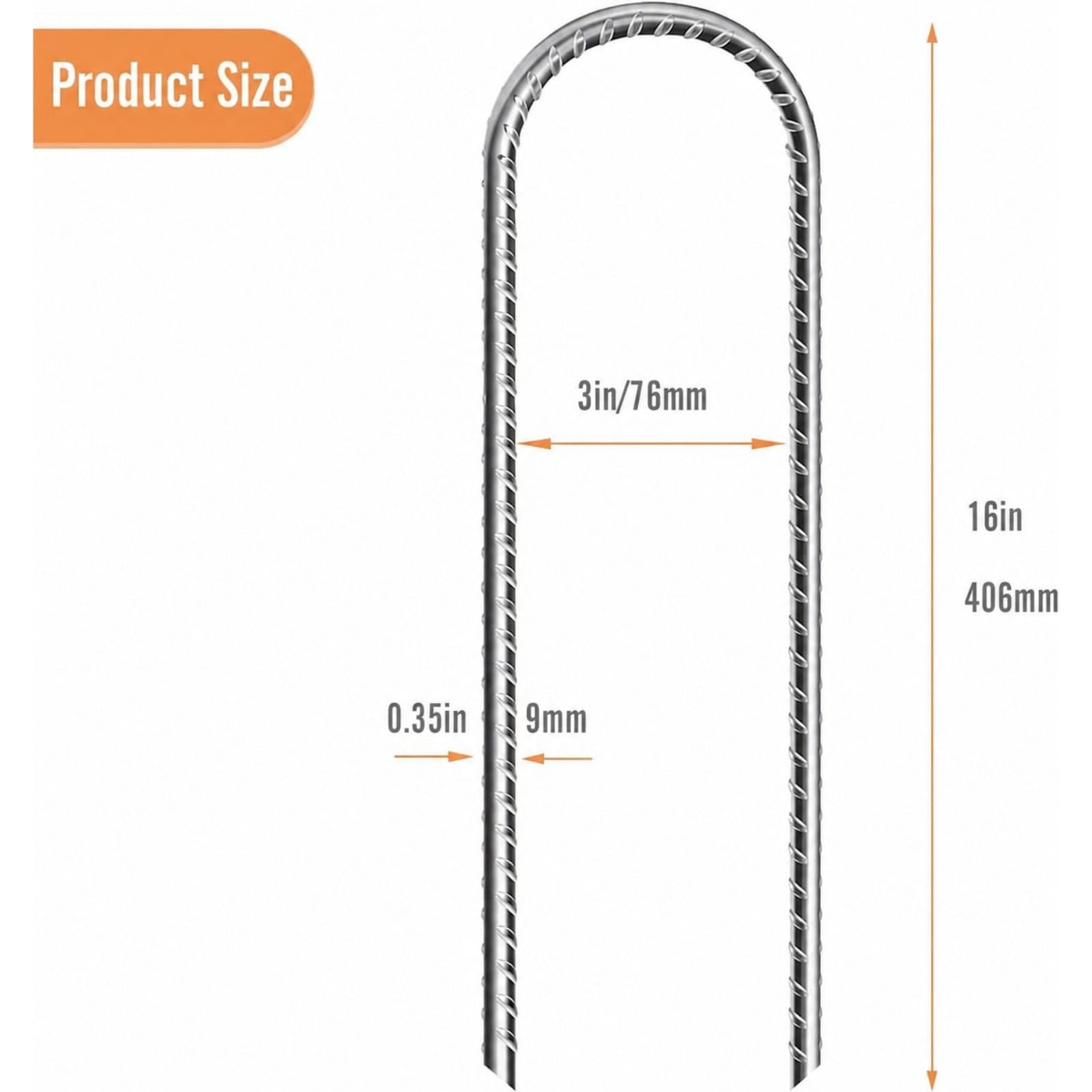 16in Trampoline Anchors Heavy Duty Ground Stakes Galvanized Steel ( Pack 6 ) - Thumbnail 2