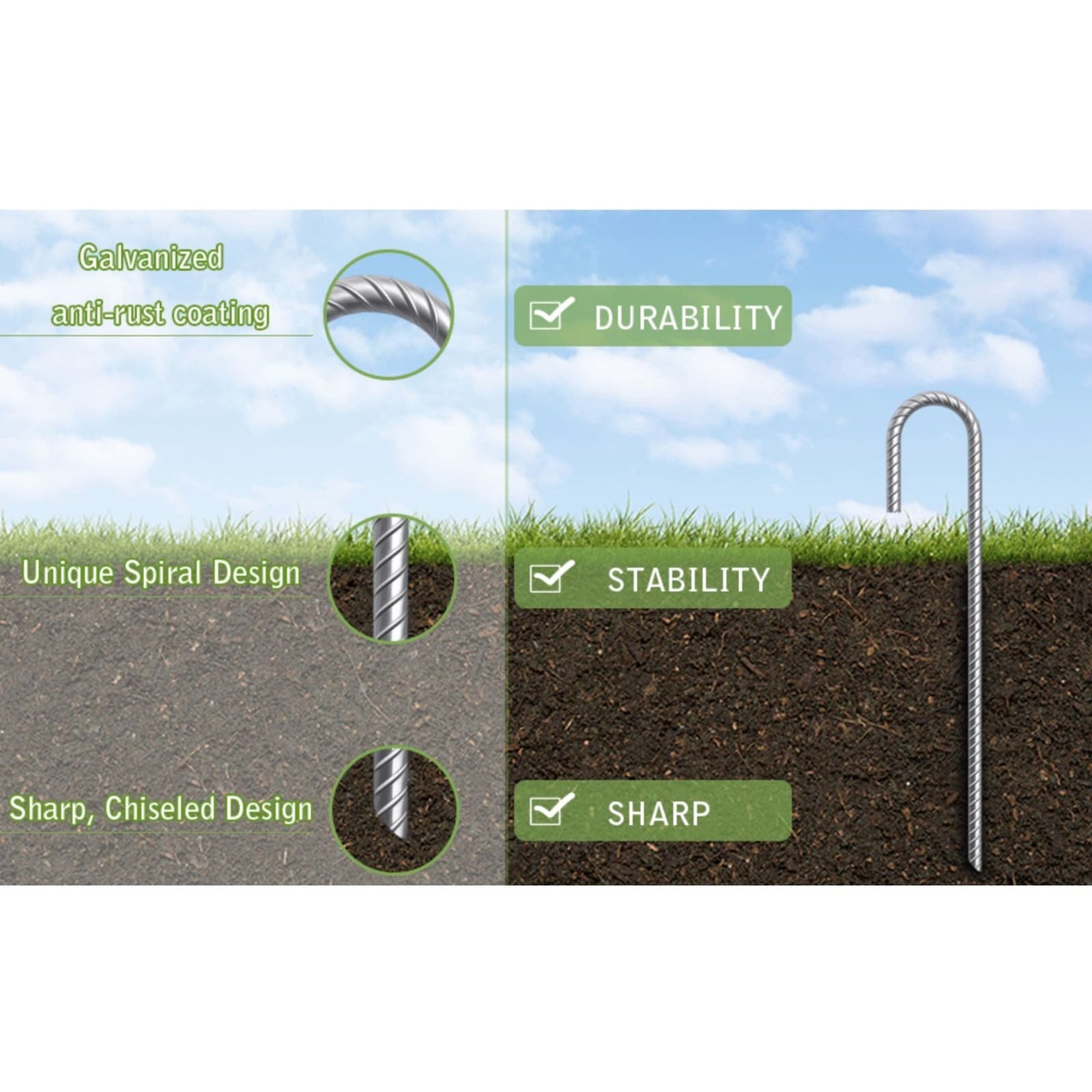 16in Trampoline Anchors Heavy Duty Ground Stakes Galvanized Steel ( Pack 6 ) - Thumbnail 6