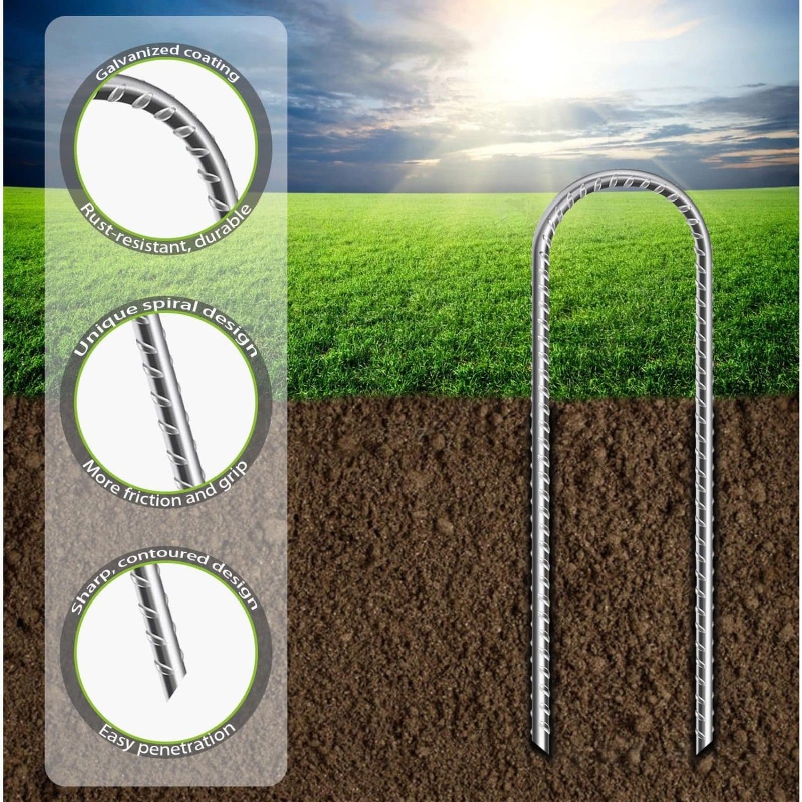16in Trampoline Anchors Heavy Duty Ground Stakes Galvanized Steel ( Pack 6 ) - Thumbnail 3