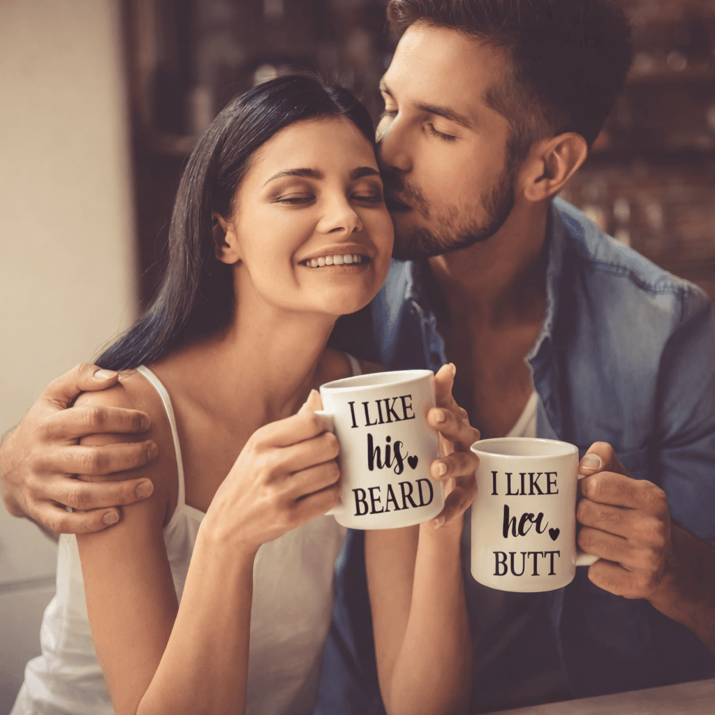 Couples Coffee Mug Set Funny Gift I Like His Beard I Like Her Butt 11oz - Thumbnail 5