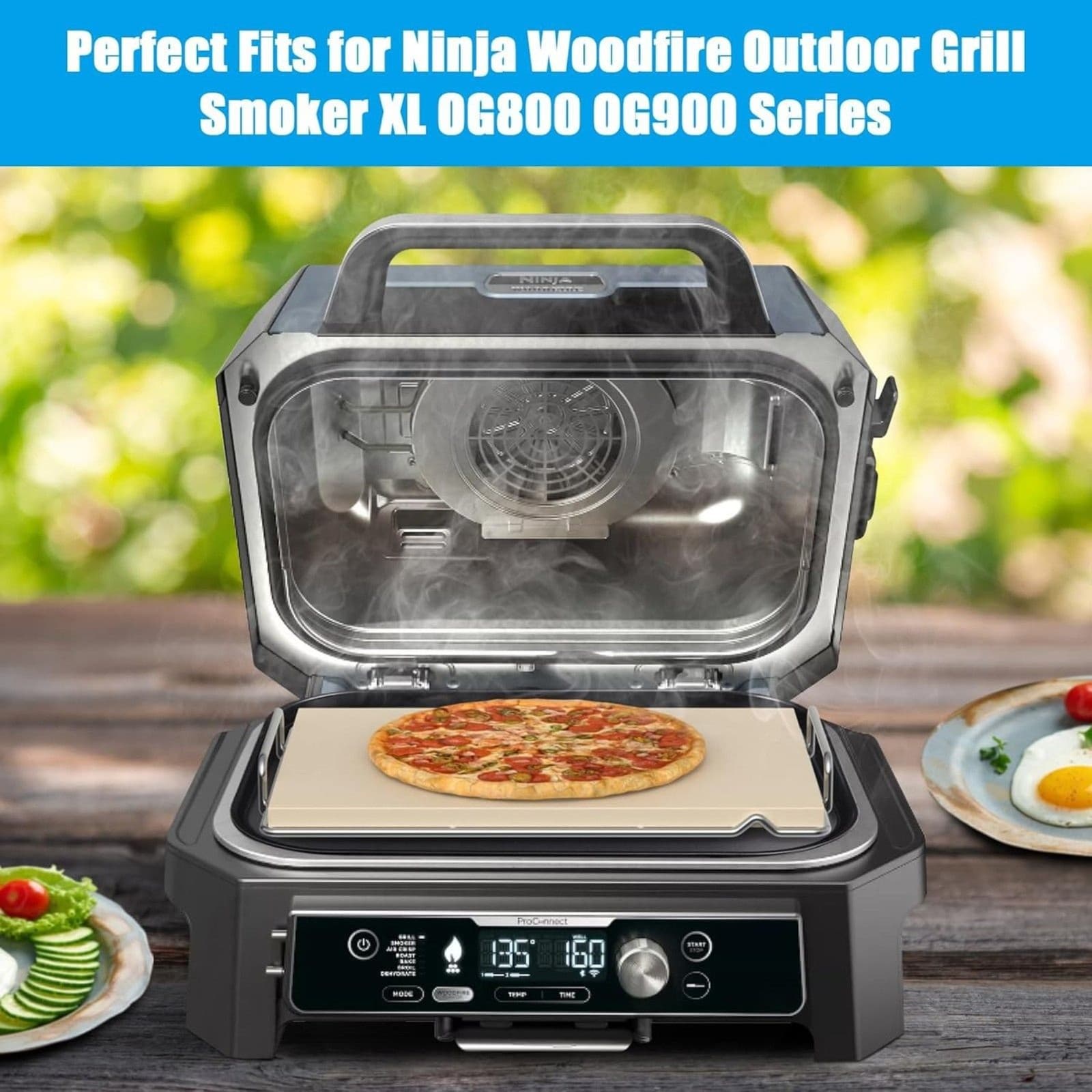 Pizza Stone Set for Ninja Woodfire OG800 OG900 Grill Oven Baking Stone Rack - Thumbnail 6