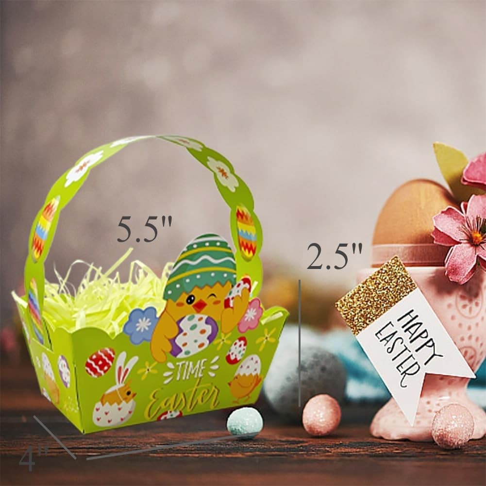 12pcs Easter Treat Boxes Paper Baskets w/ Handle Kids Egg Hunt Party Favors - Thumbnail 5