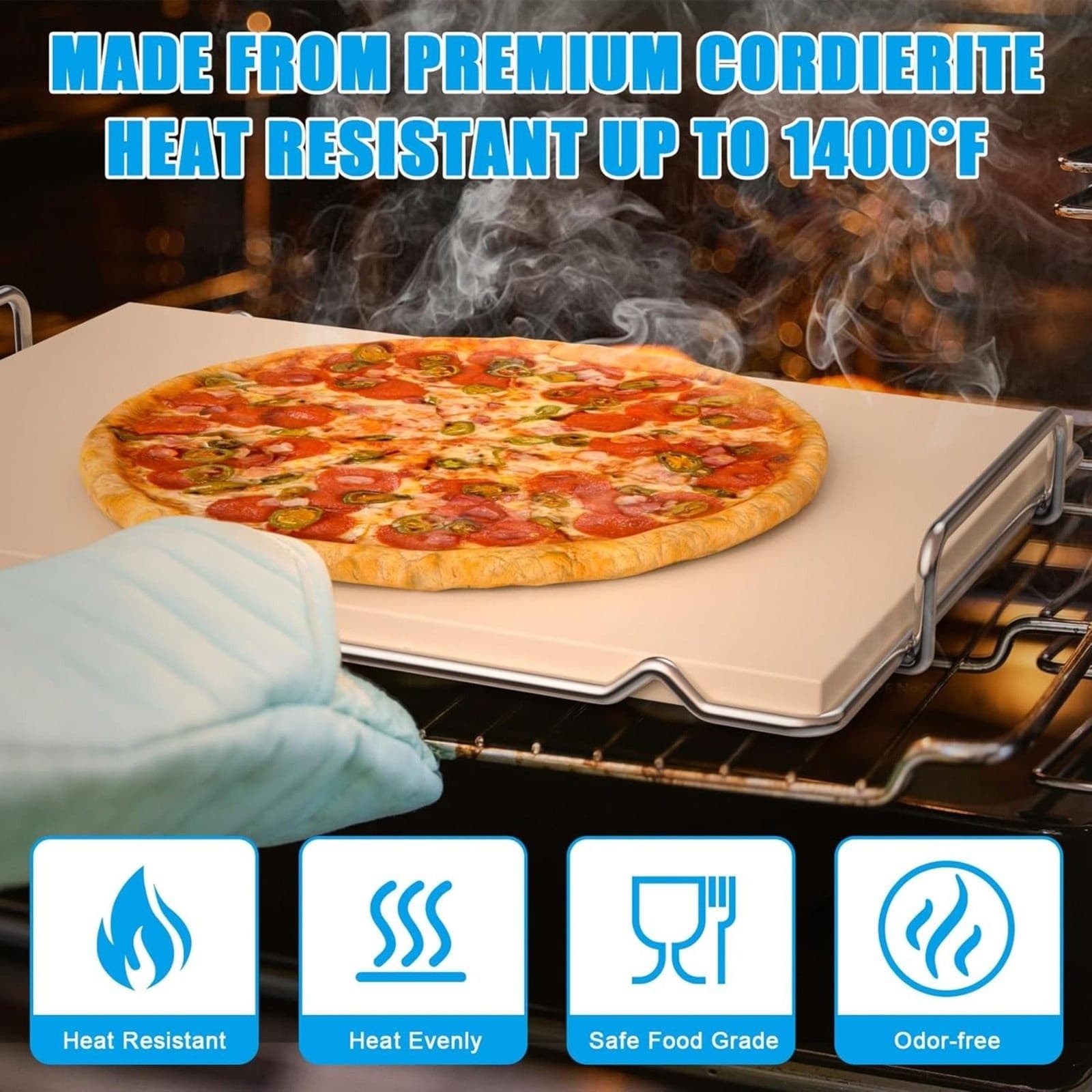 Pizza Stone Set for Ninja Woodfire OG800 OG900 Grill Oven Baking Stone Rack - Thumbnail 3