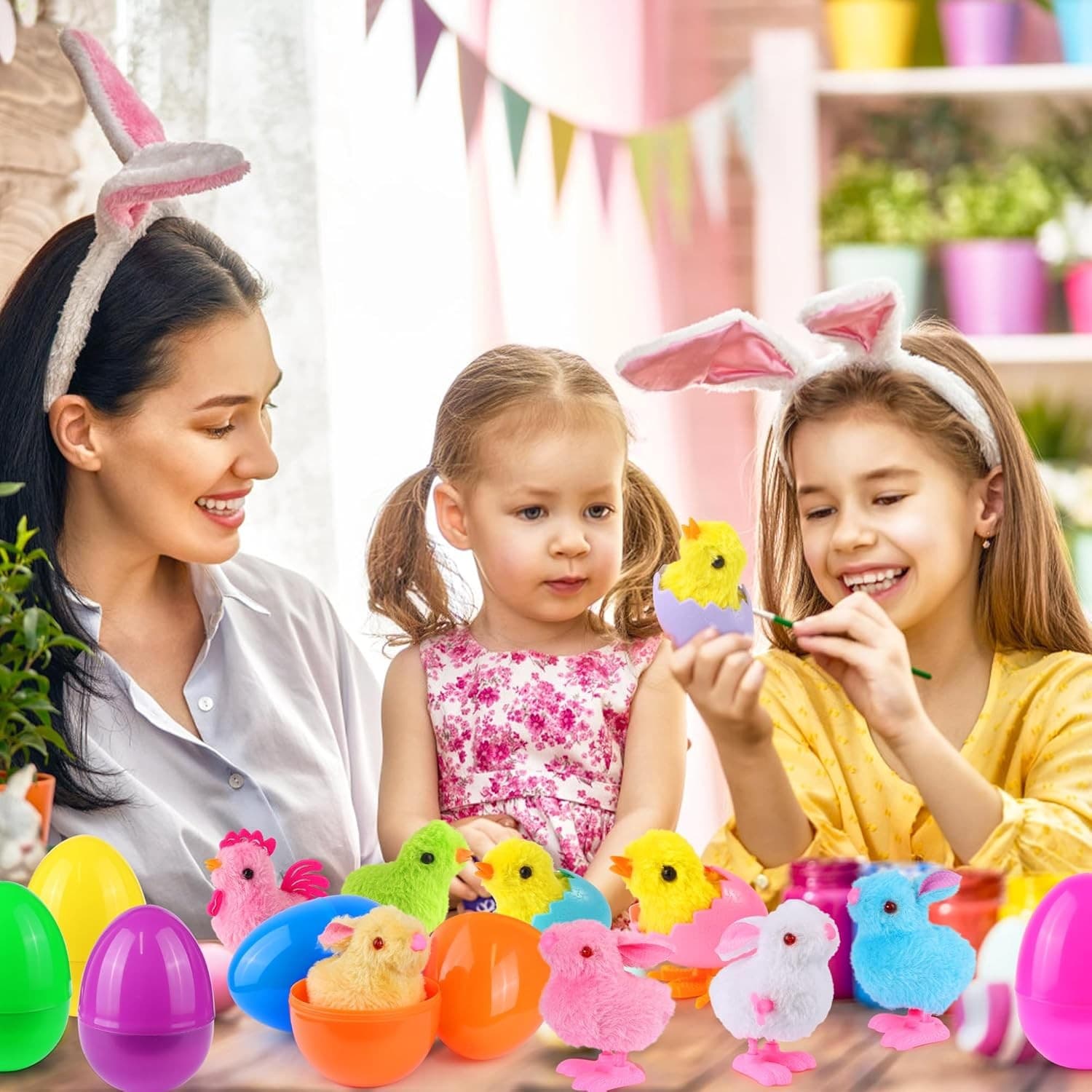 8 Pack Jumbo Easter Eggs with Wind Up Toys Chicks & Bunny Plush Kids Favors - Thumbnail 6