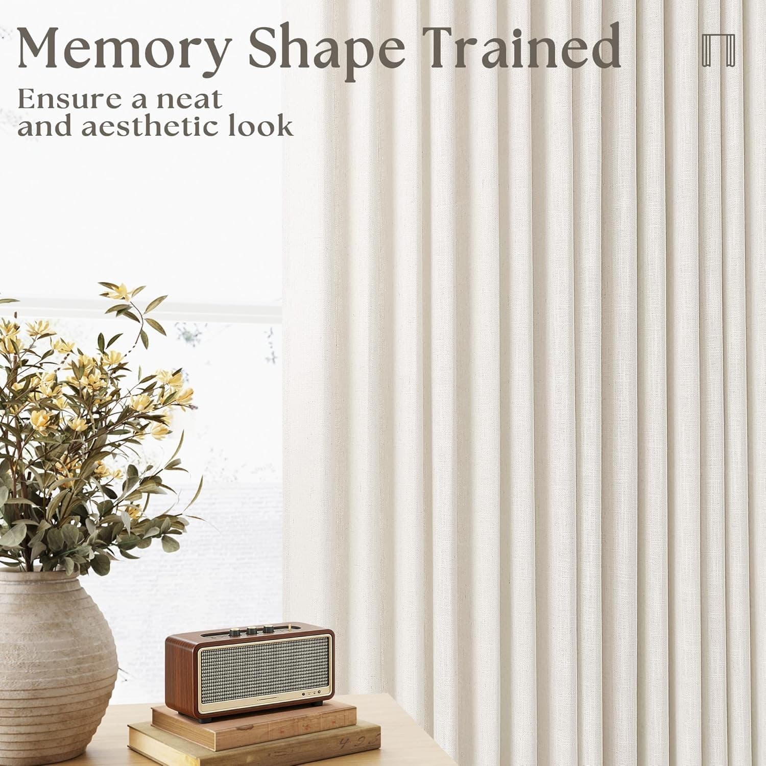 TWODRAPES 92x40 Linen Pinch Pleat Curtains Natural Light Filtering 2 Panels - Thumbnail 4