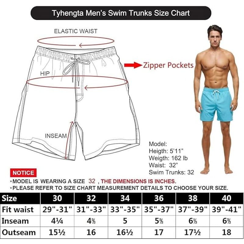 Men’s Swim Trunks Size 30 Quick Dry Shorts Zipper Pockets Mesh Lining - Thumbnail 4